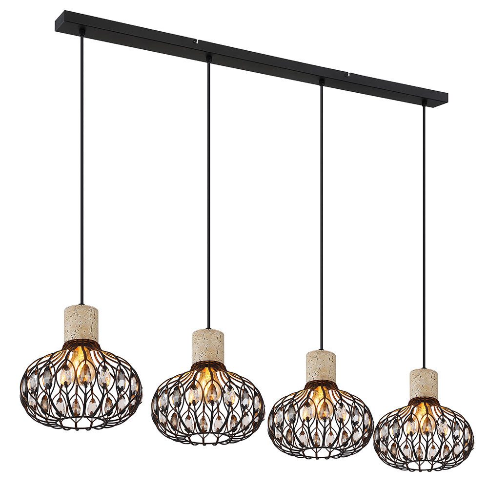 GLOBO LIGHTING LED Pendelleuchte, Leuchtmittel inklusive, Warmweiß, LED Pendelleuchte Hängelampe 4-flammig schwarz Kristalle H 150 cm