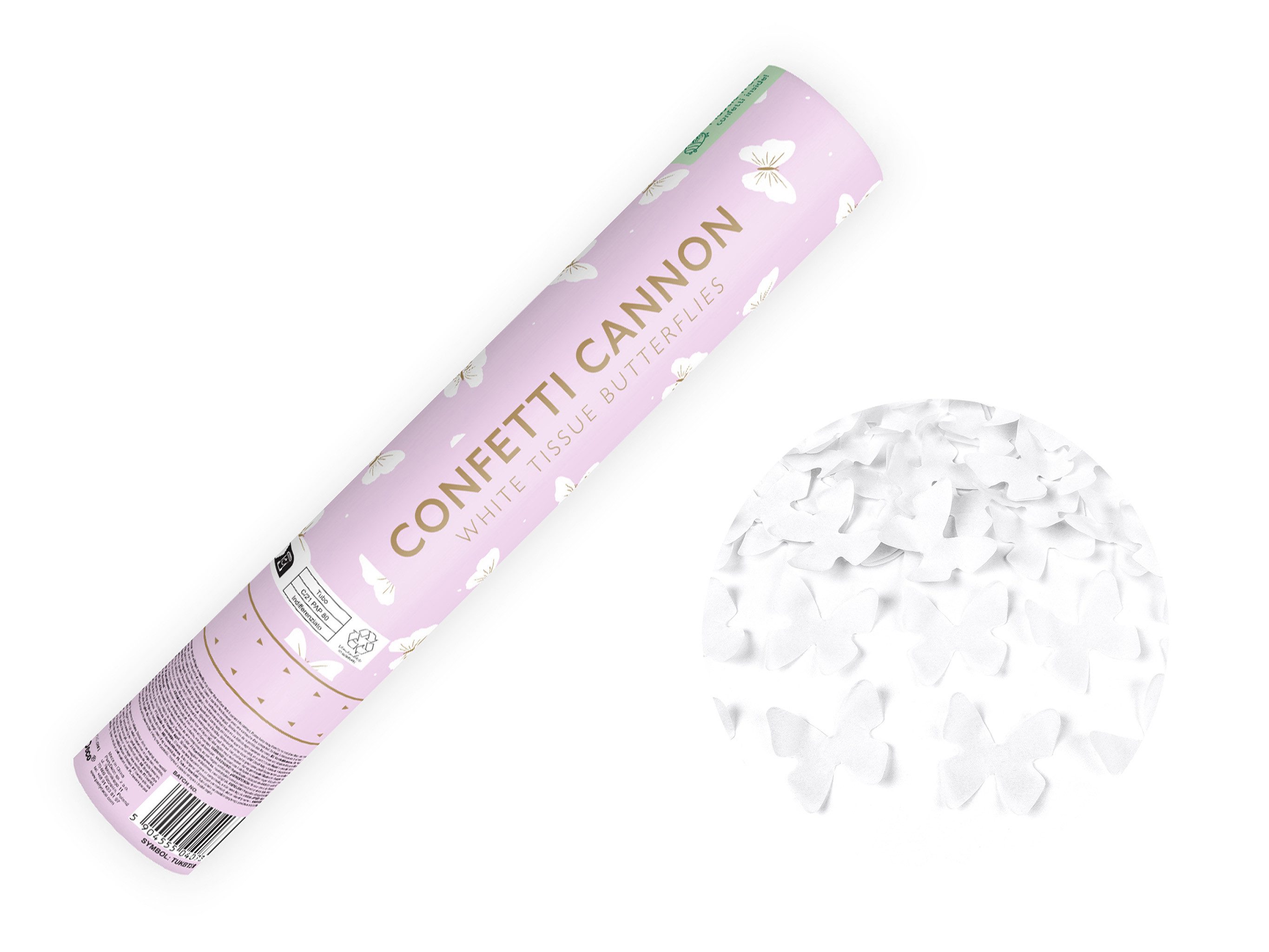 partydeco Konfetti, Konfettikanone mit Schmetterlingen 28cm Weiß