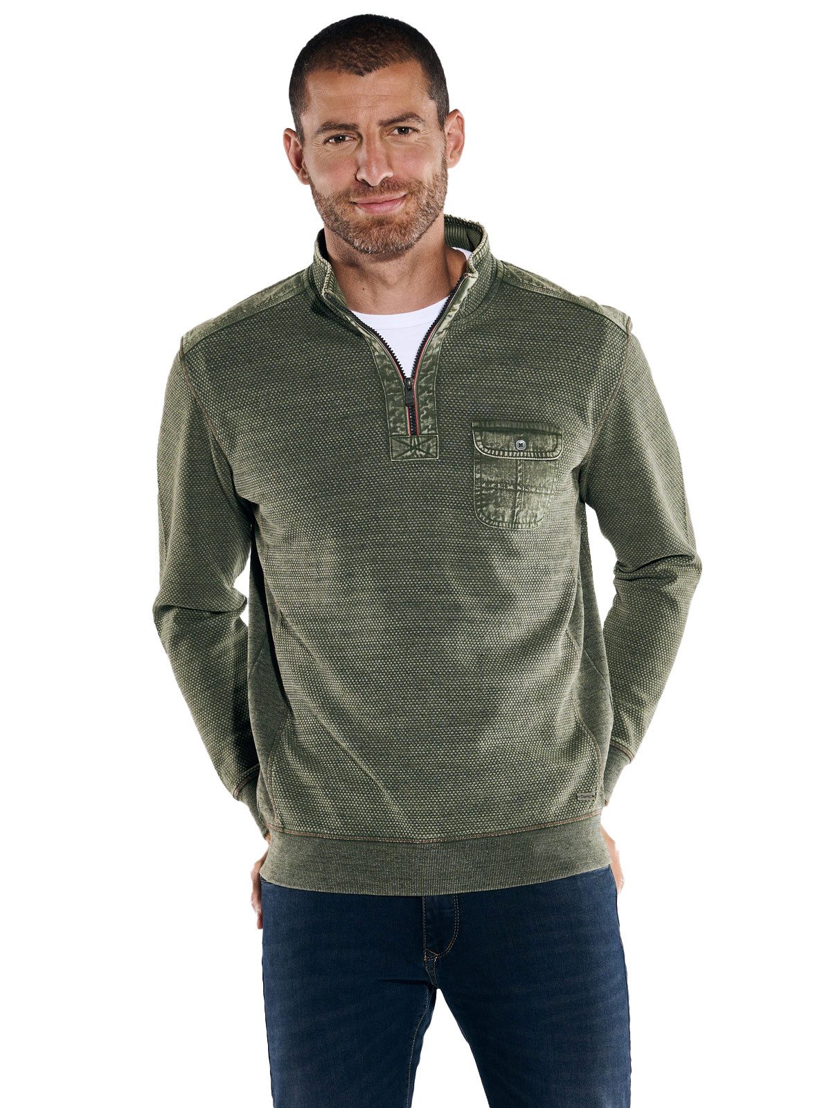 Engbers Sweatshirt engbers Herren Sweatshirt mit Stehkragen, Khaki günstig online kaufen