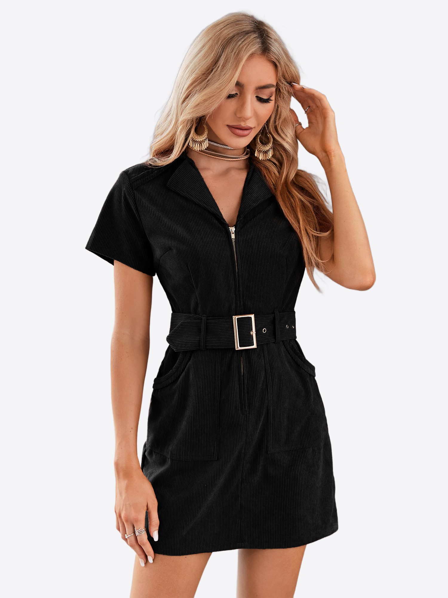 Imily Bela Cordkleid Damen Vintage Kleid mit Gürtel (Packung, 1-tlg., 1per-Pack) mit Reißverschluss
