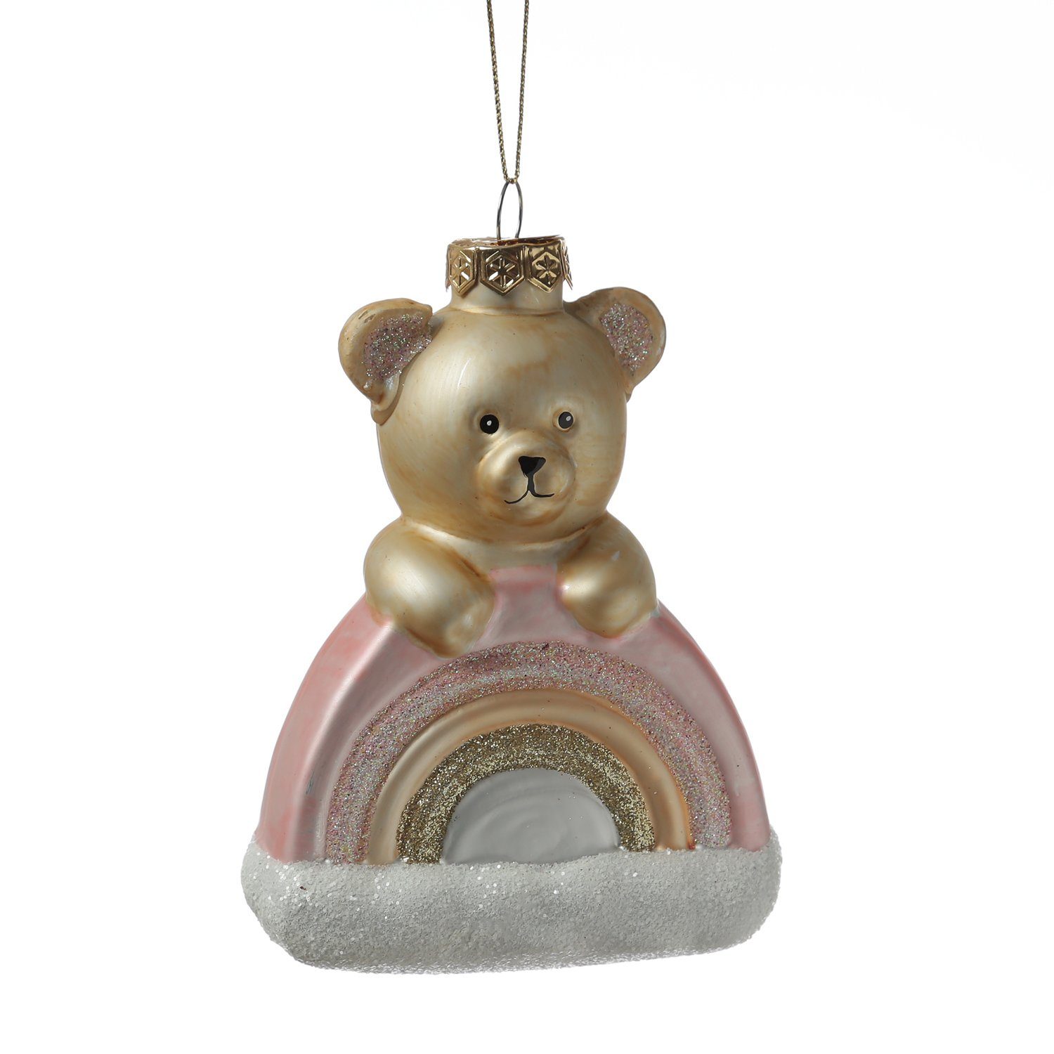 MARELIDA Teddybär rosa Weihnachtsbaumschmuck 13,5cm Glas Christbaumschmuck H: Regenbogen mit