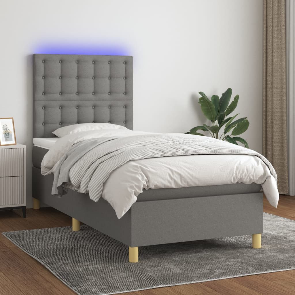vidaXL Boxspringbett Boxspringbett mit Matratze LED Dunkelgrau 90x200 cm St günstig online kaufen