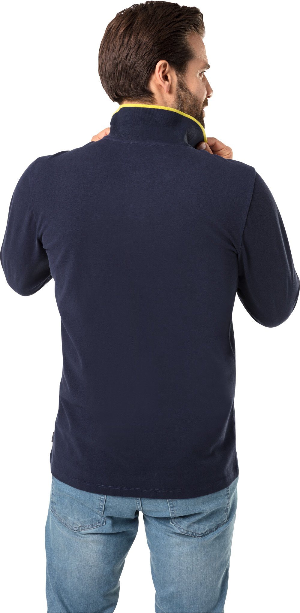 aus formstabilem Chiemsee marine Baumwoll-Piqué Langarm-Poloshirt