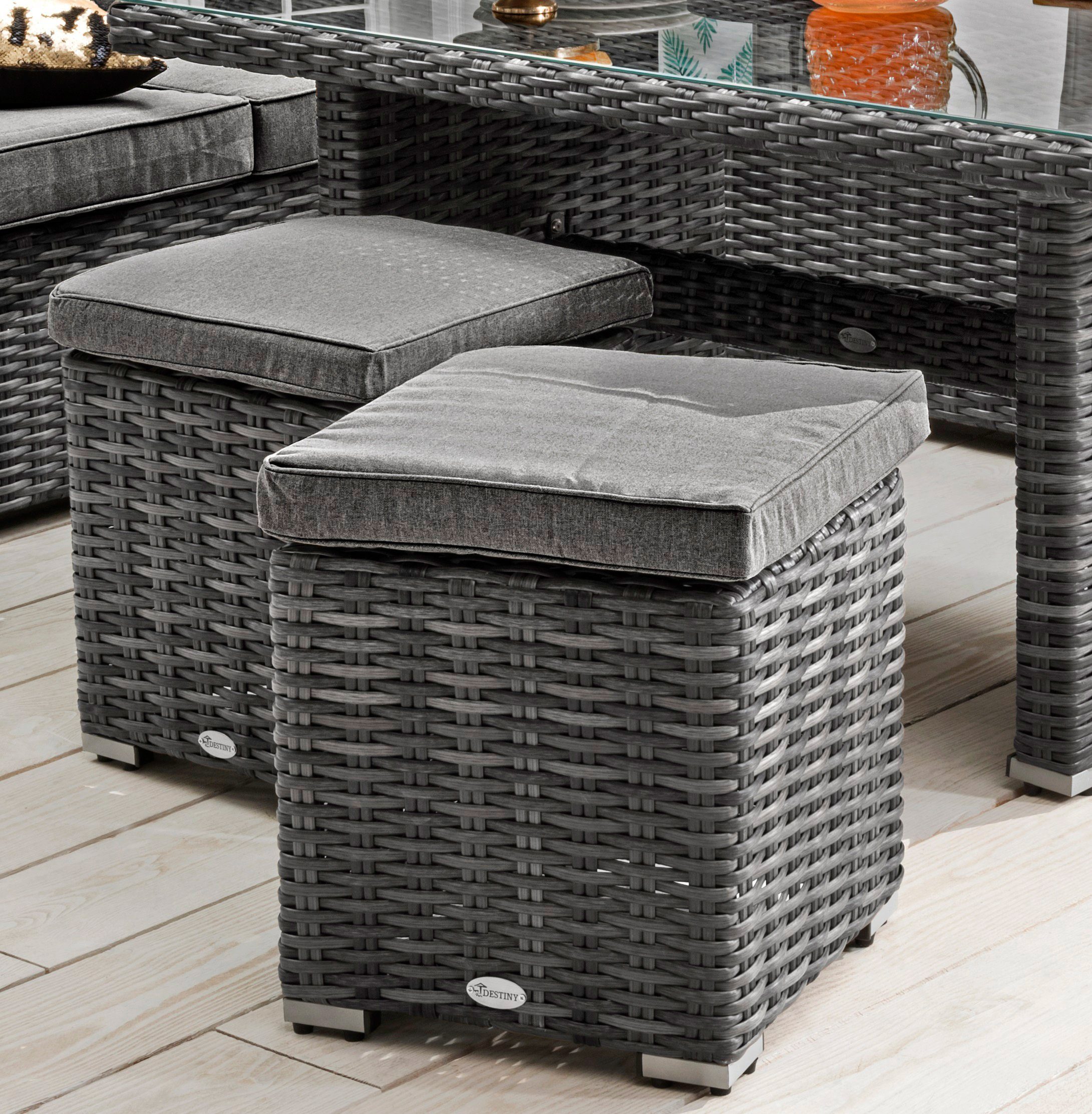 Destiny Gartenlounge-Set SANTA PONSA II Eckgruppe grau meliert, Tisch 140x80cm, Polster grau, (Set, 20-tlg., 2 Schenkel, 2 Hocker, inkl. Polster, 1 Tisch), Alum – Bild 4 von 5