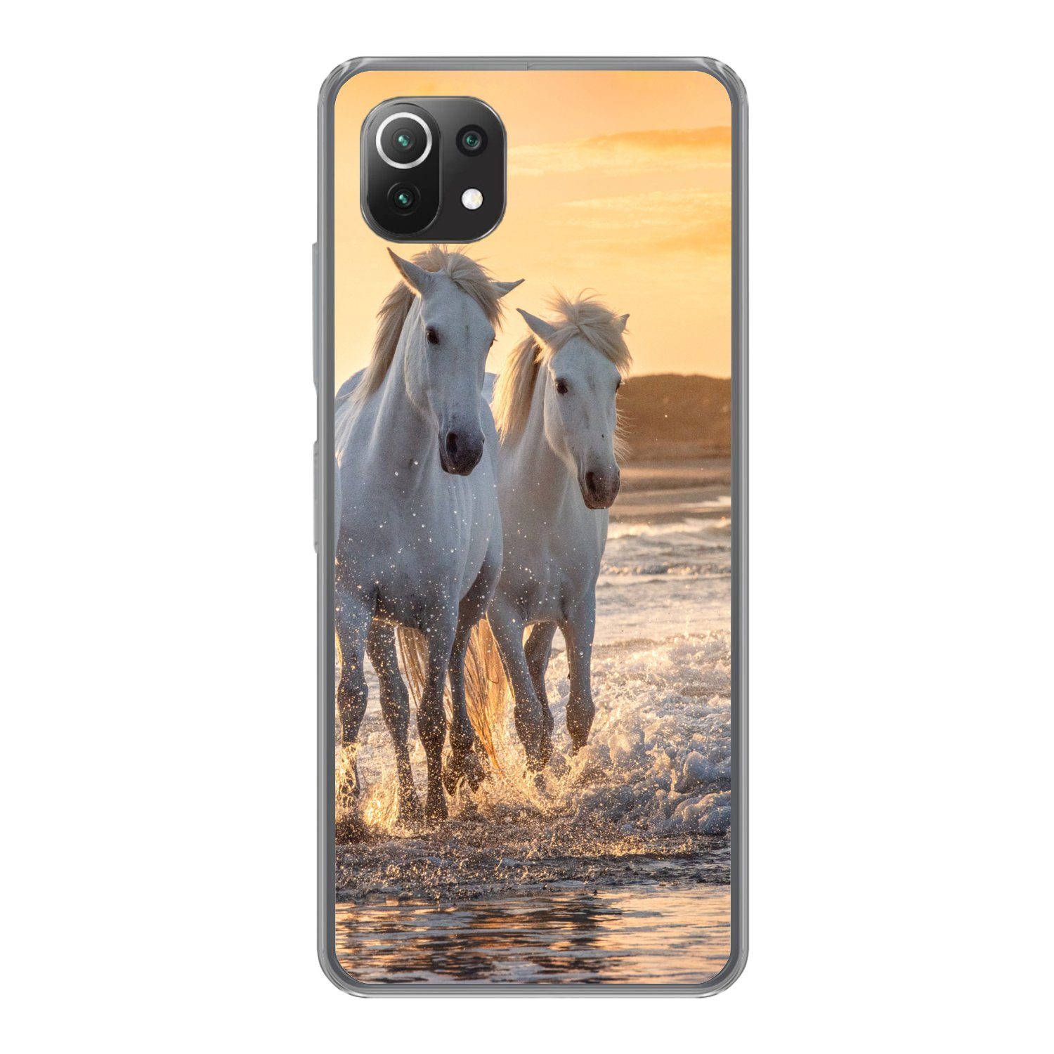 MuchoWow Handyhülle für Xiaomi Mi 11 Lite Pferde - Wasser - Strand - Tiere, Phone Case, Silikon, Schutzhülle Dünn