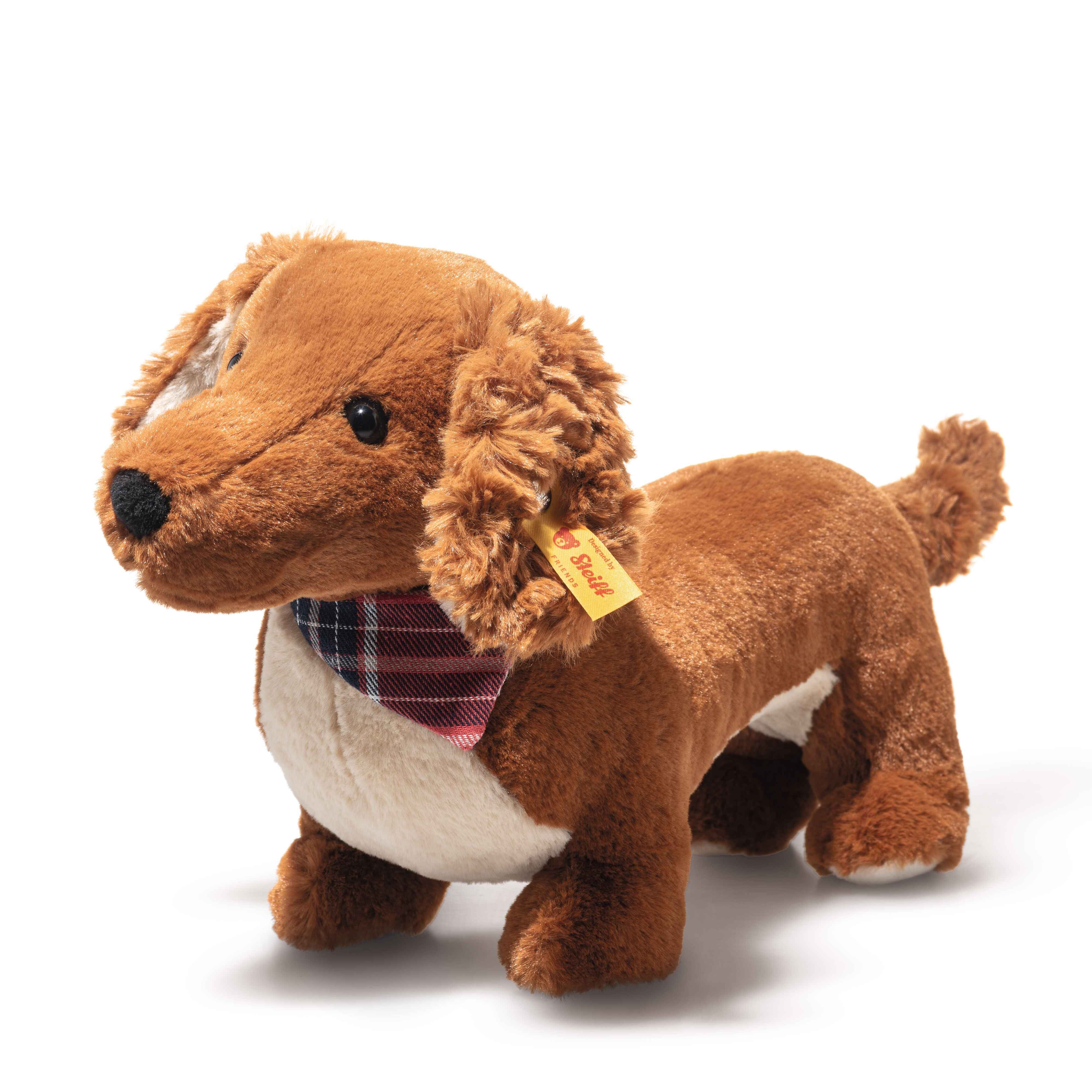 Steiff Kuscheltier Waldi Dackel, braun, stehend (Mit eingearbeitetem Granulatsäckchen im Gesäß)