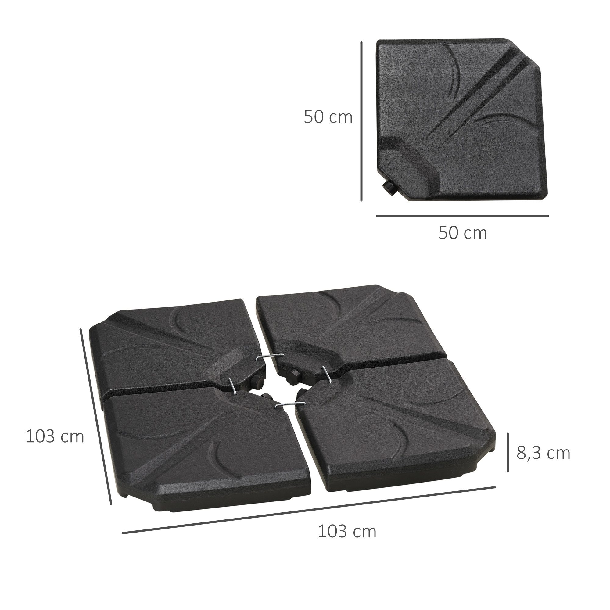 Outsunny Schirmhalter 4-teilig, befüllbar mit Sand/Wasser bis 18/14 kg, Sonnenschirmständer für Ampelschirm, 4 tlg., Schirmgewicht