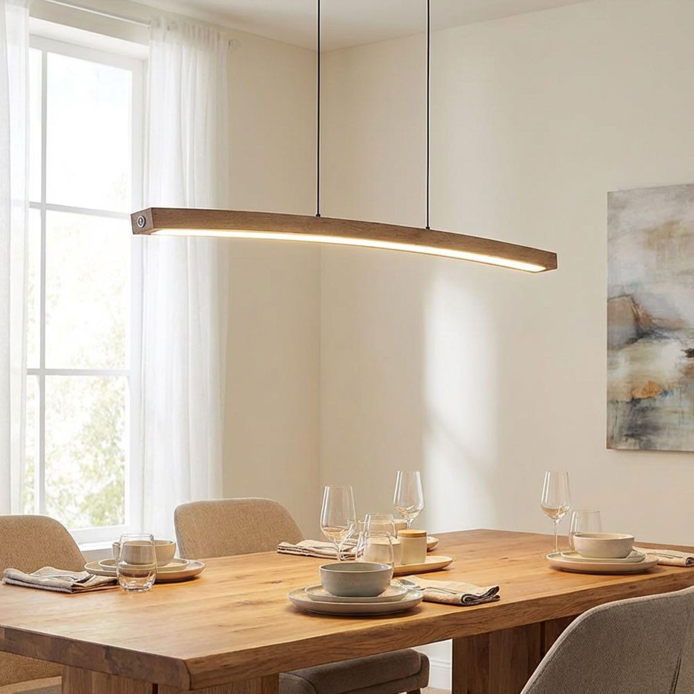 GLOBO LIGHTING LED-Hängeleuchte, LED-Leuchtmittel fest verbaut, Warmweiß, LED Pendelleuchte Esszimmerlampe Touchdimmer Metall Holzoptik L 100 cm