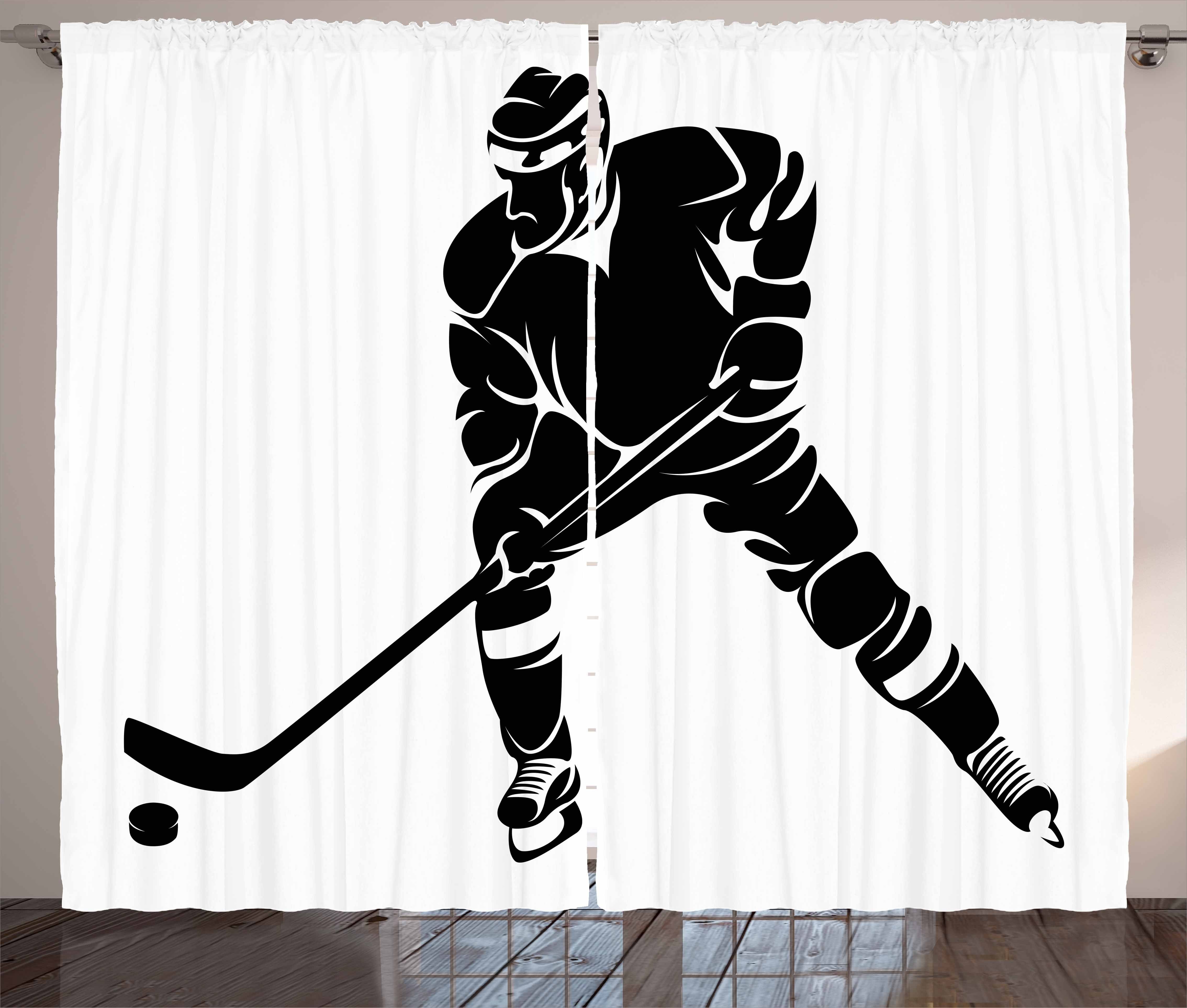 Eishockey Abakuhaus, Gardine mit Vorhang und Haken, Kräuselband Schlafzimmer Schlaufen Schwarz Spiel Silhouette