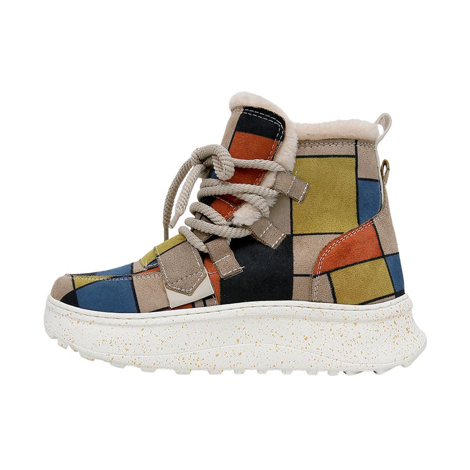 DOGO Snowie High-Top Bootpiet-Mondrian Damen Stiefeletten Schnürstiefelette Handgefertigt