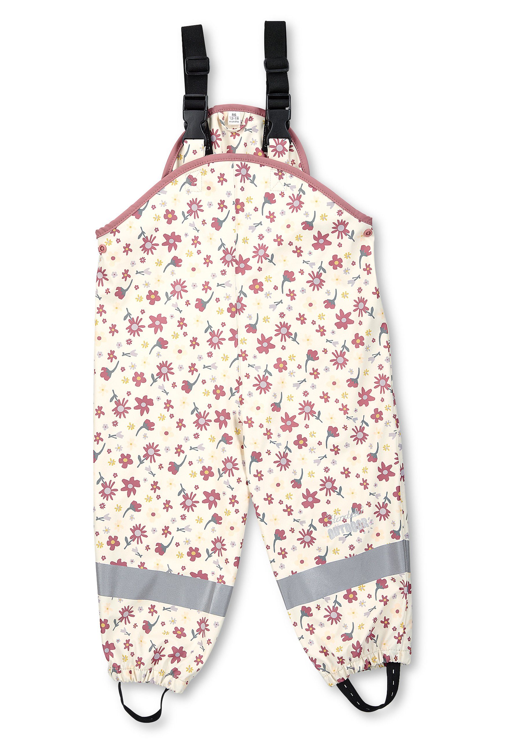 Sterntaler® Regenhose Regenträgerhose Blumen (1-tlg., Matschlatzhose mit Druckknöpfen, Regenhose mit süßen Motiven) Regenhose Wasserdicht, Matschhose mit verstellbaren Trägern