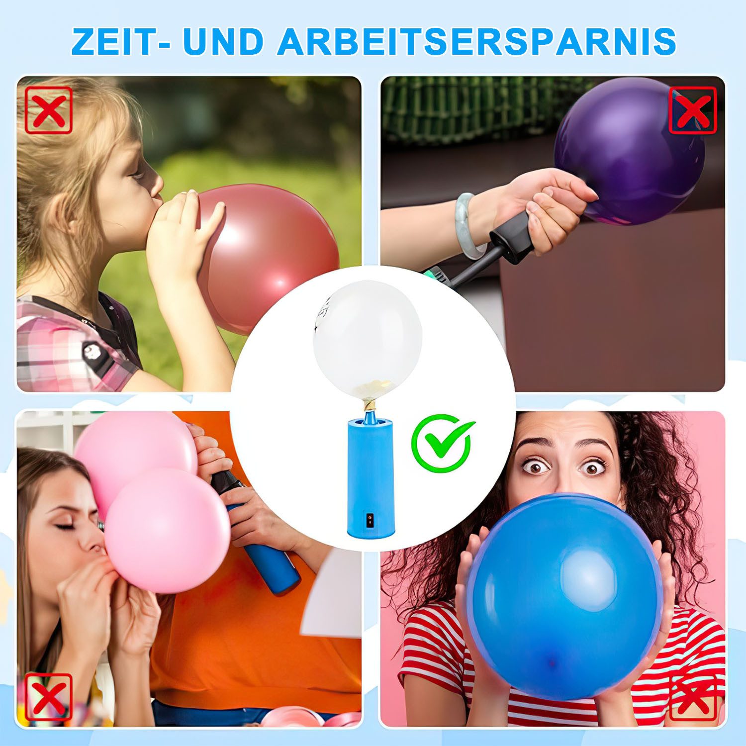 AIMAX Elektropumpe Luftballonpumpe Luftpumpe Ballonpumpe Elektrisch mit Automatik, Luftballon Aufblasgerät Kommt mit Zwei Aufblasbaren Köpfen – Bild 5 von 5