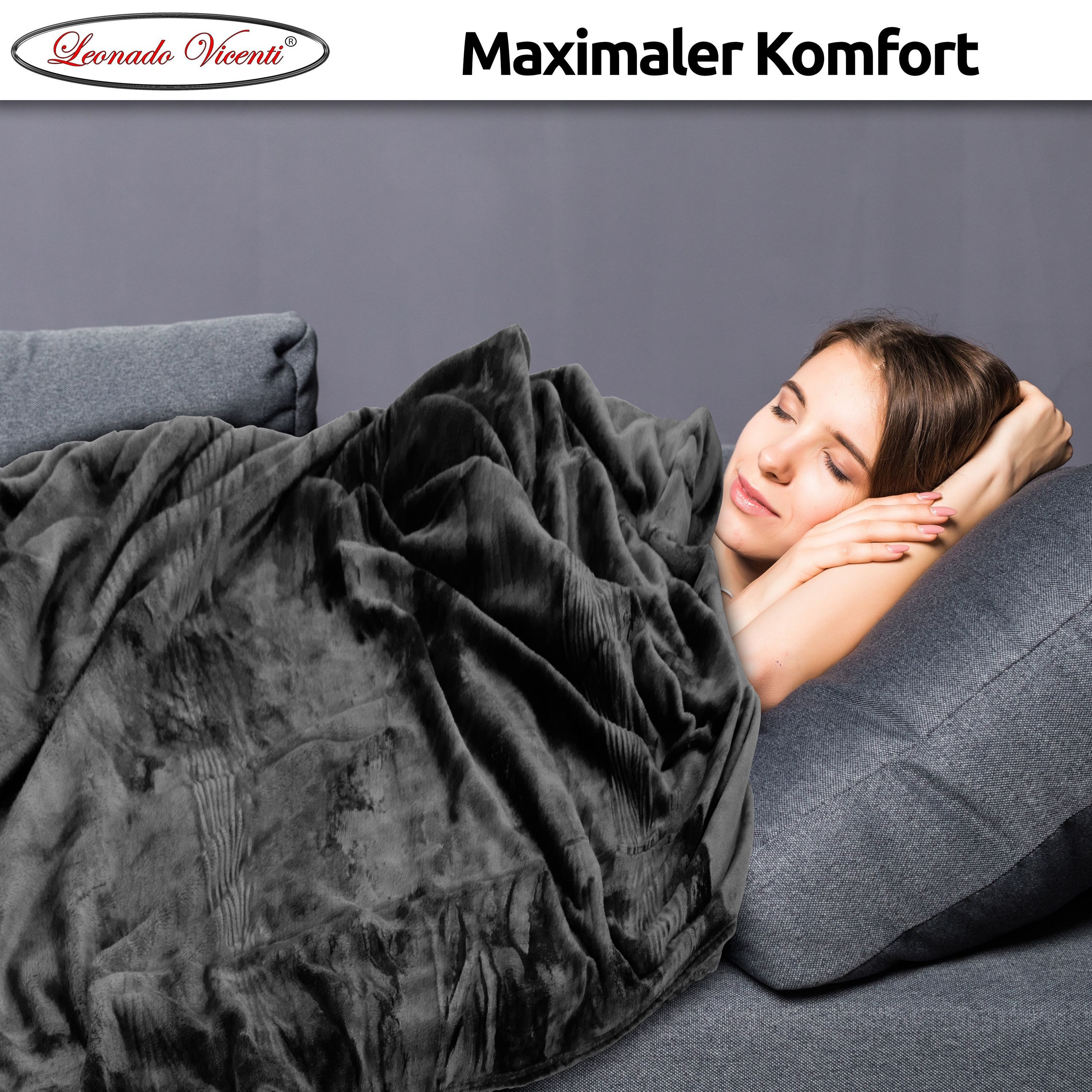 Wohndecke kuschelig warm, 2er Pack 150x200, Leonado Vicenti, Kuscheldecke flauschig weich, Einfarbig,2er Set