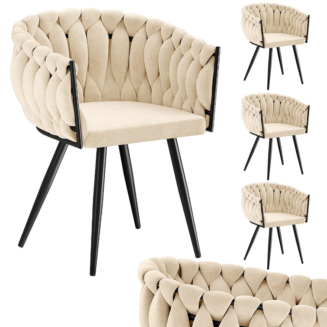 skølm Esszimmerstuhl & Drehstuhl Sudri mit Samtbezug gepolstert (4er Set, creme beige, Metallgestell, 4 St), Armlehnenstühle in Flecht-Look, verfügbar als 2er/6er Set