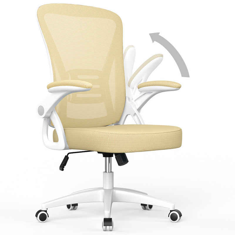 BIGZZIA Bürostuhl Ergonomischer Sitz, Sessel mit 90° klappbarer Armlehne, Lordosenstütze, höhenverstellbar