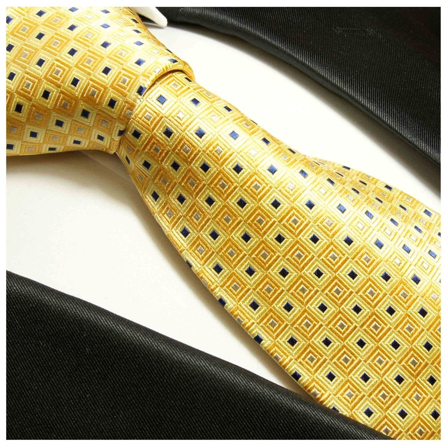 Paul Designer Herren 689 Seide gold gepunktet Seidenkrawatte gelb (6cm), Krawatte Schlips Malone 100% Schmal modern