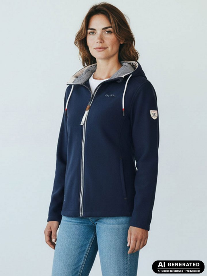 Dry Fashion Fleecejacke Norden Damen Jacke Fleece Windabweisend - Übergangsjacke mit Kapuze Verstellbare Kapuze, 2-Wege-Reißverschluss, Reißverschluss-Taschen