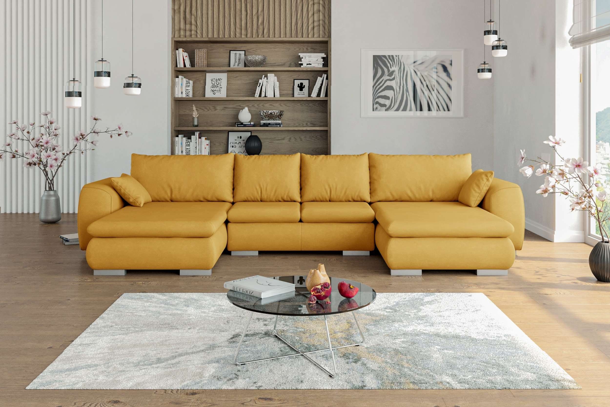 Clemens, Design, bestellbar, Stylefy Bettfunktion, im links Raum stellbar, Modern mit frei oder Wellenfederung Sofa, U-Form, mit Wohnlandschaft mane rechts
