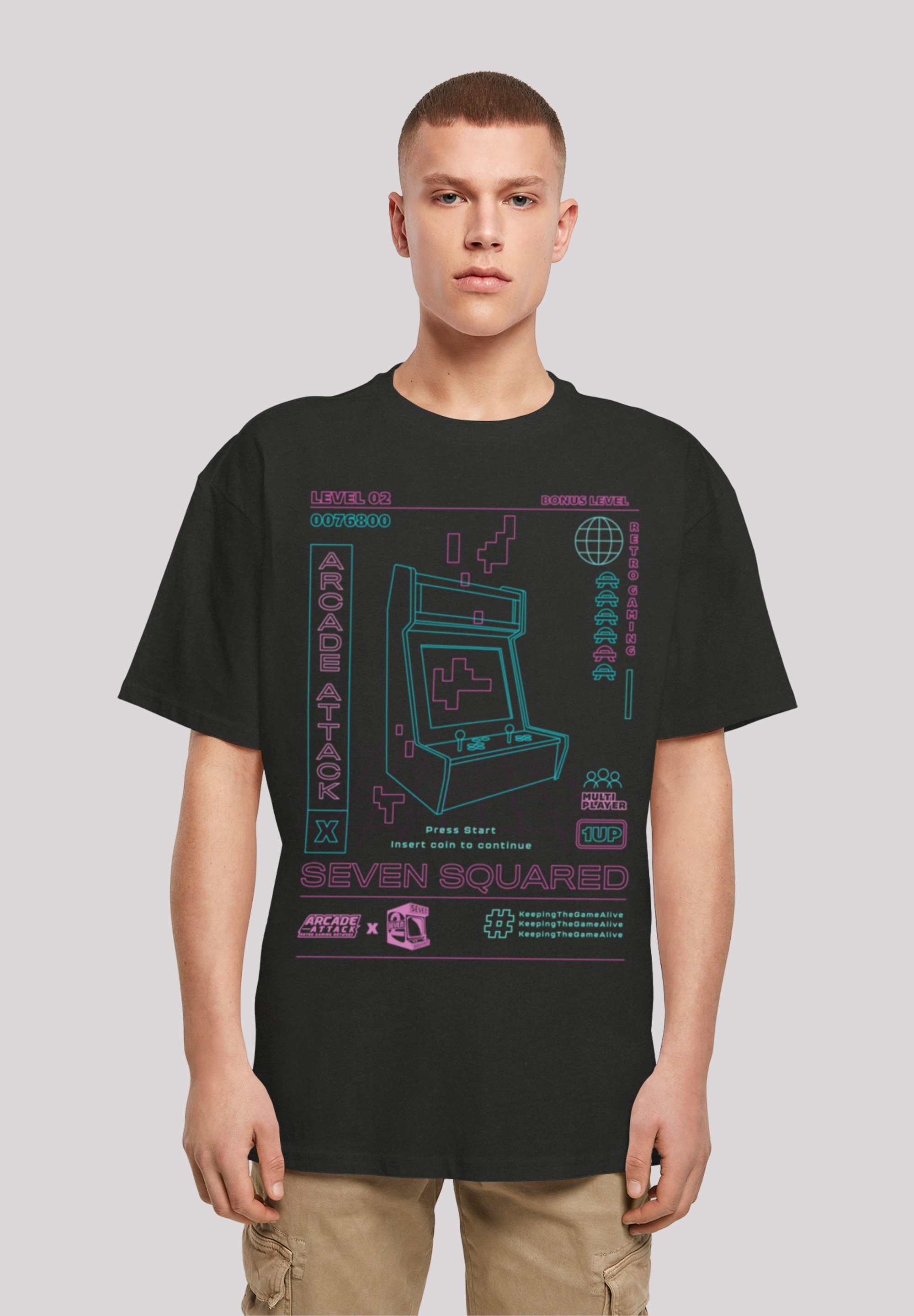 Retro SEVENSQUARED Print Arcade Gaming T-Shirt attack schwarz F4NT4STIC