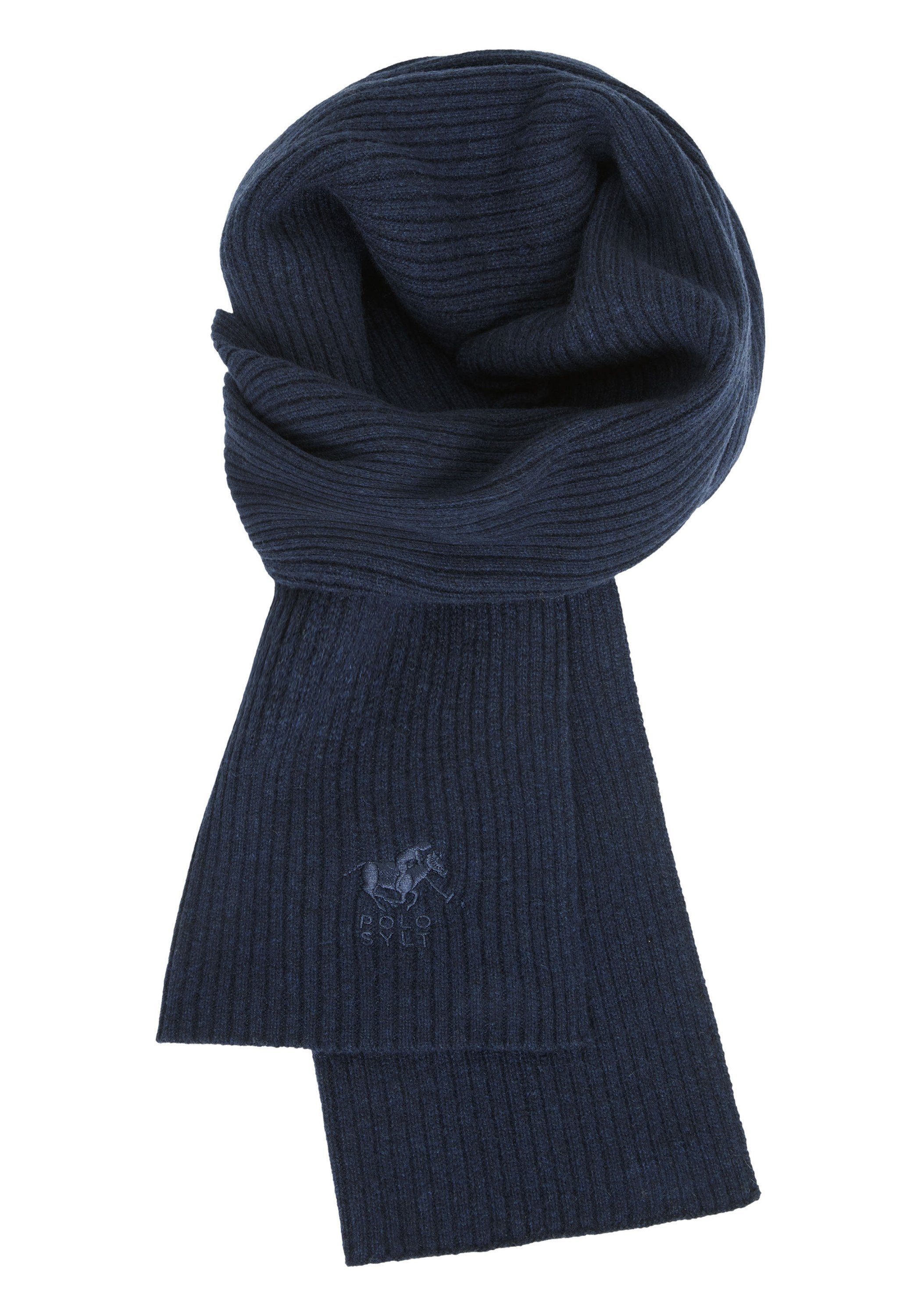 Polo Sylt Strickschal mit Rippstruktur und Label-Stickerei 19-4010M Total Eclipse Melange