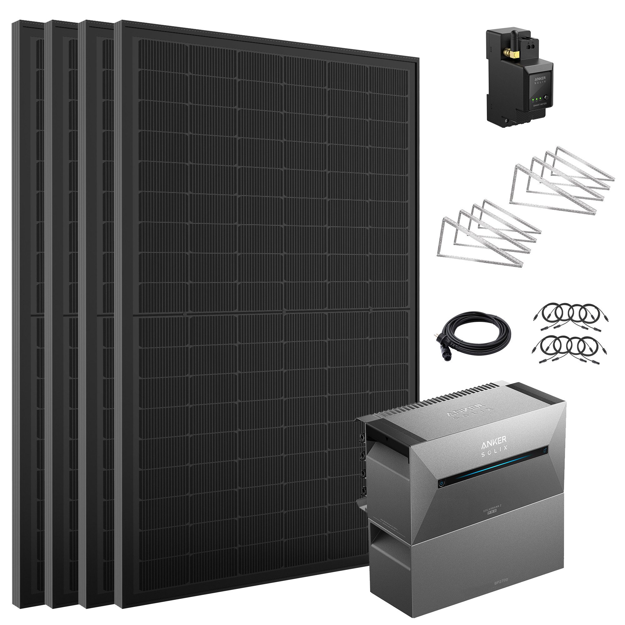 SolarMars Balkonkraftwerk 2000W mit Speicher Anker Solix Solarbank 2 E1600 Pro + BP2700, 1800 W, (Flachdach/Garten Halterung×4, mit 1x Anker Solix BP2700 erweiterungsakku), 0% MwSt
