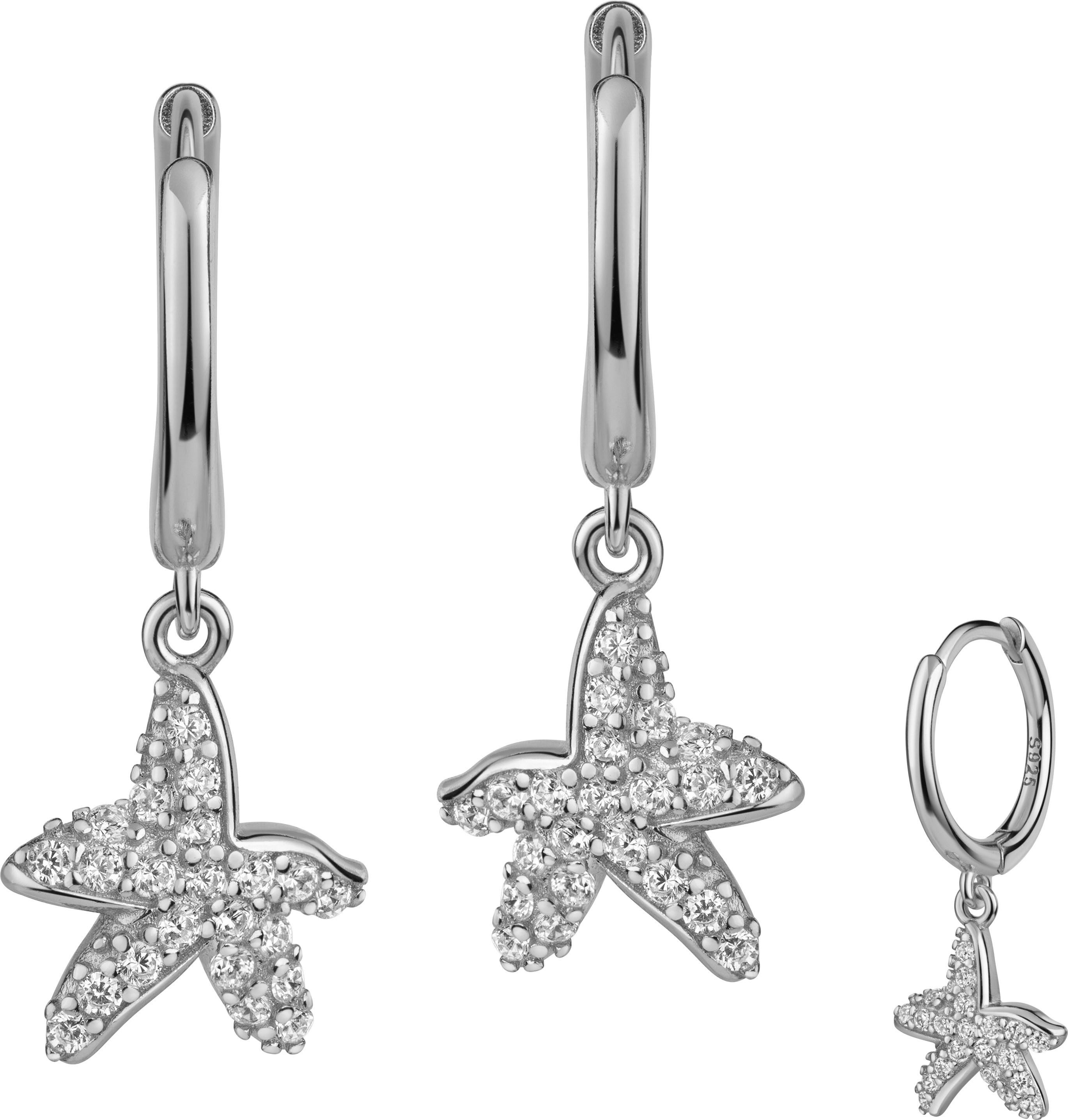 Firetti Paar Creolen Schmuck Geschenk Silber 925 Ohrschmuck Ohrringe Seestern, Made in Germany - mit Zirkonia (synth)