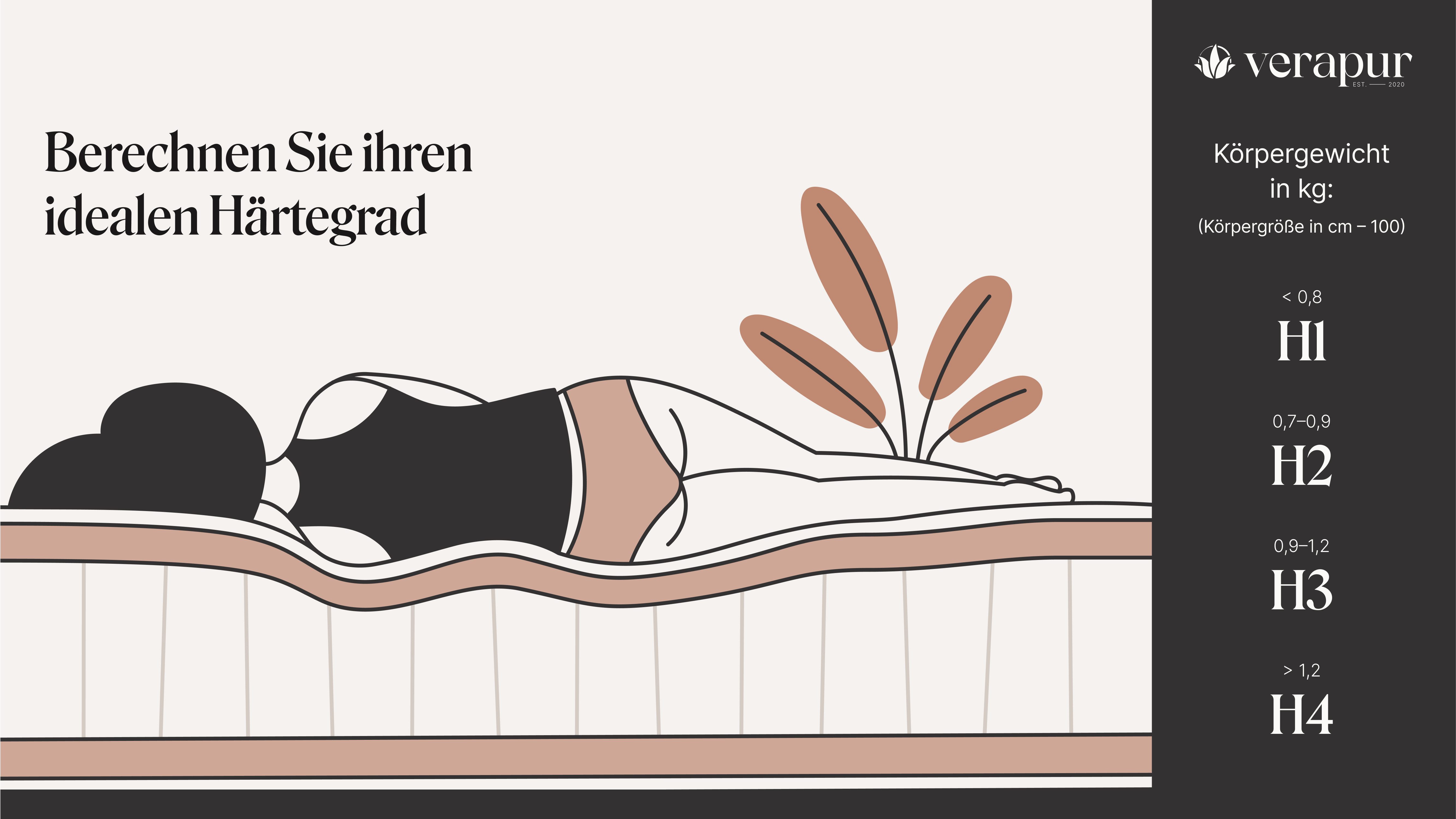 Taschenfederkernmatratze Ortho Plus (H2 oder H3 – 60 - 110 KG – Unser Bestseller), verapur, 23 cm hoch, 7 Zonen Tonntaschenfederkernmatratze