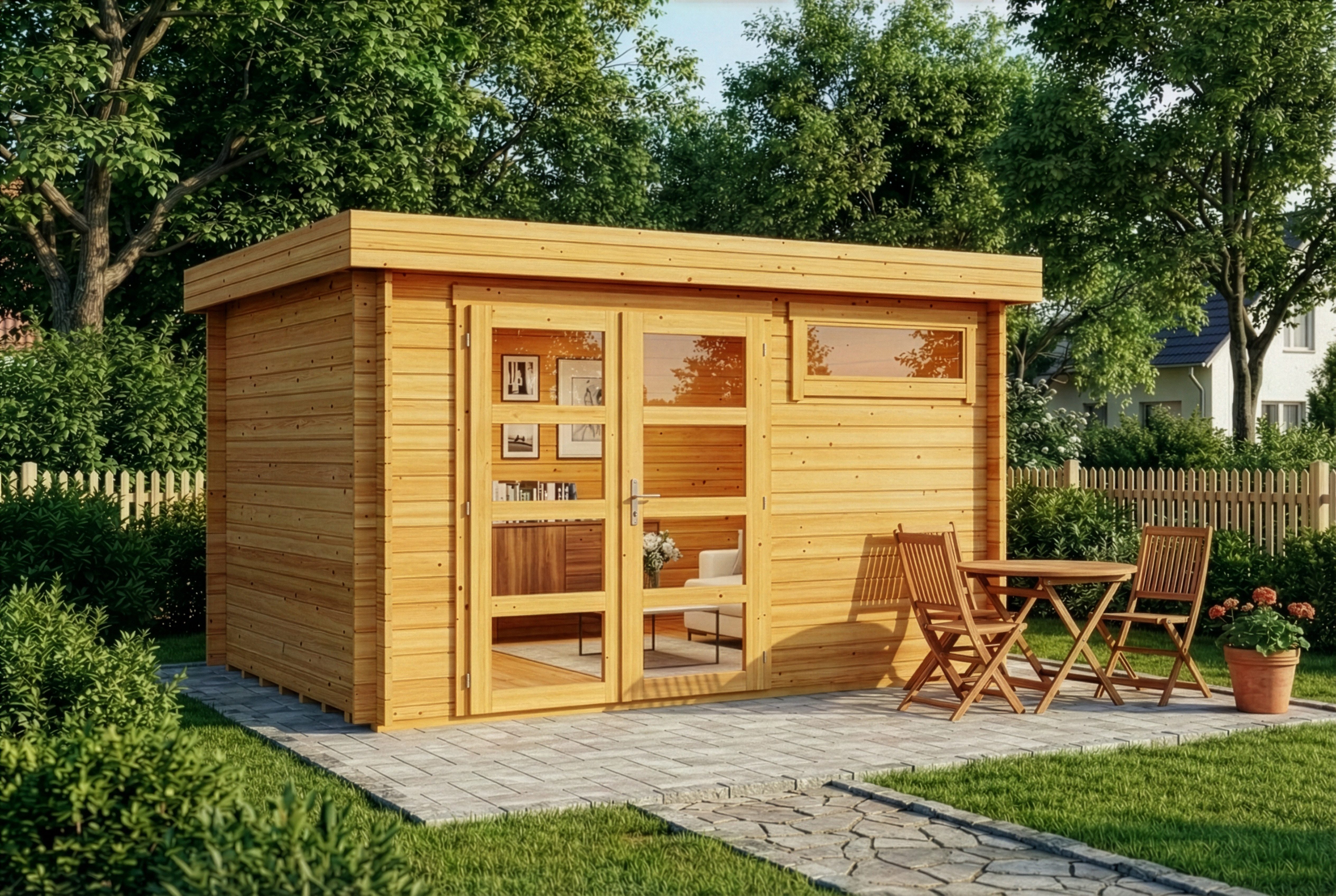 Alpholz Gartenhaus Holz Leandro-28, BxT: 394x268 cm, in Imprägniert (Pinie) Inkl. Fußboden mit 28mm Wandstärke