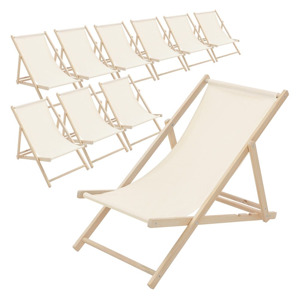 ECD Germany Gartenliege Holz Liegestuhl Beachstuhl klappbarer Strandstuhl Strandliege Liege, 10 St., 10er Set Sonnenliege mit 3-Fach verstellbarer Rückenlehne Relaxliege
