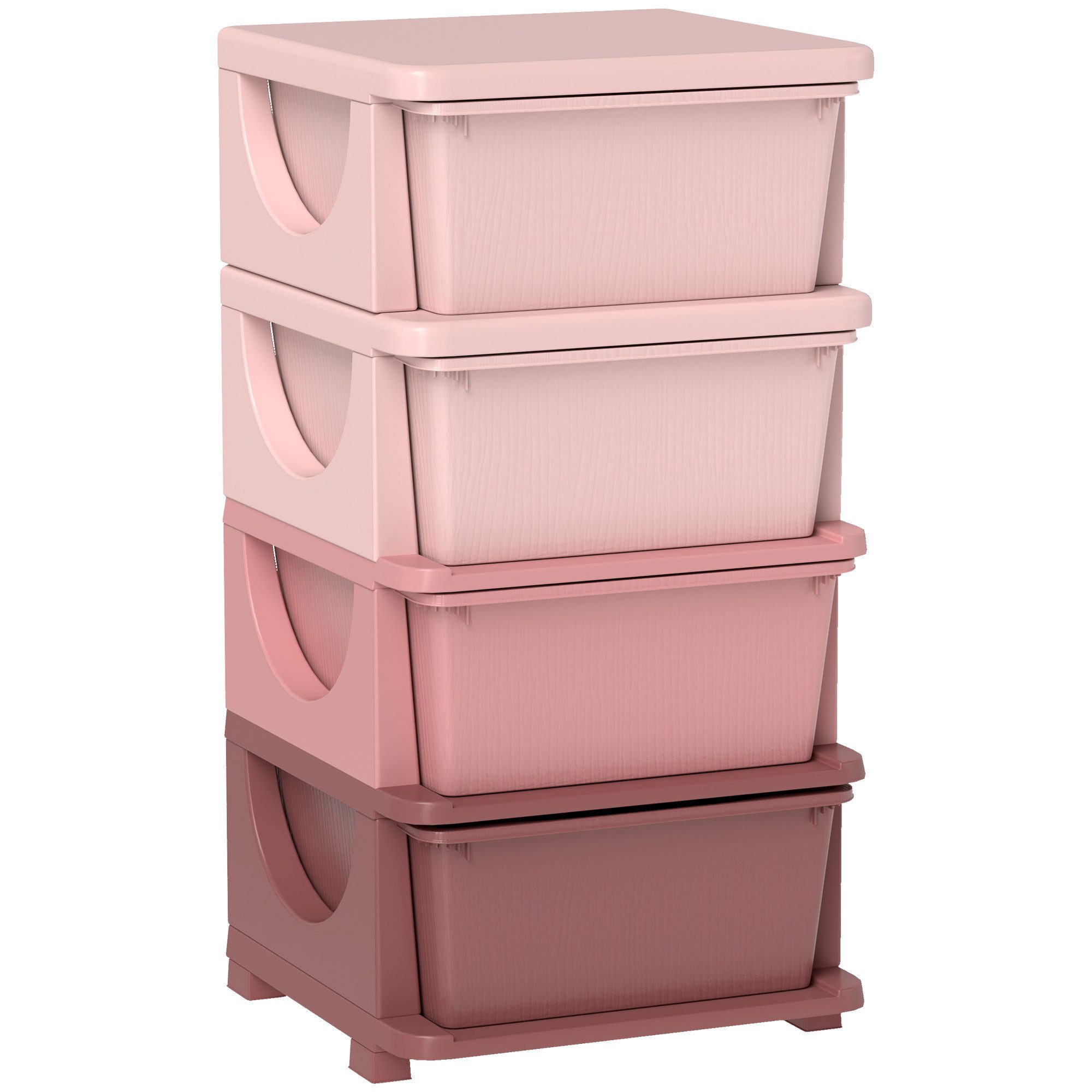 HOMCOM Spielzeugtruhe Schubladenschrank mit Stauraum, Spielzeugkiste, drei Ebenen (Spielzeugkiste, 1 St., Spielzeug-Organizer), für Kinderzimmer 3-6 Jahre Kindermöbel Rosa 37 x 37 x 76 cm