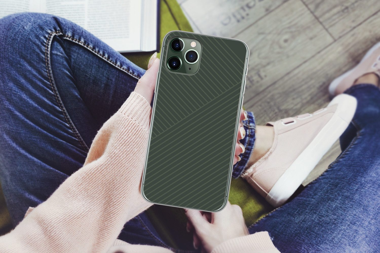 MuchoWow Handyhülle für Apple iPhone 11 Pro Linien - Abstrakt - Grün - Minimalistisch, Smartphone-Bumper, Print, Handy Schutzhülle Dünn