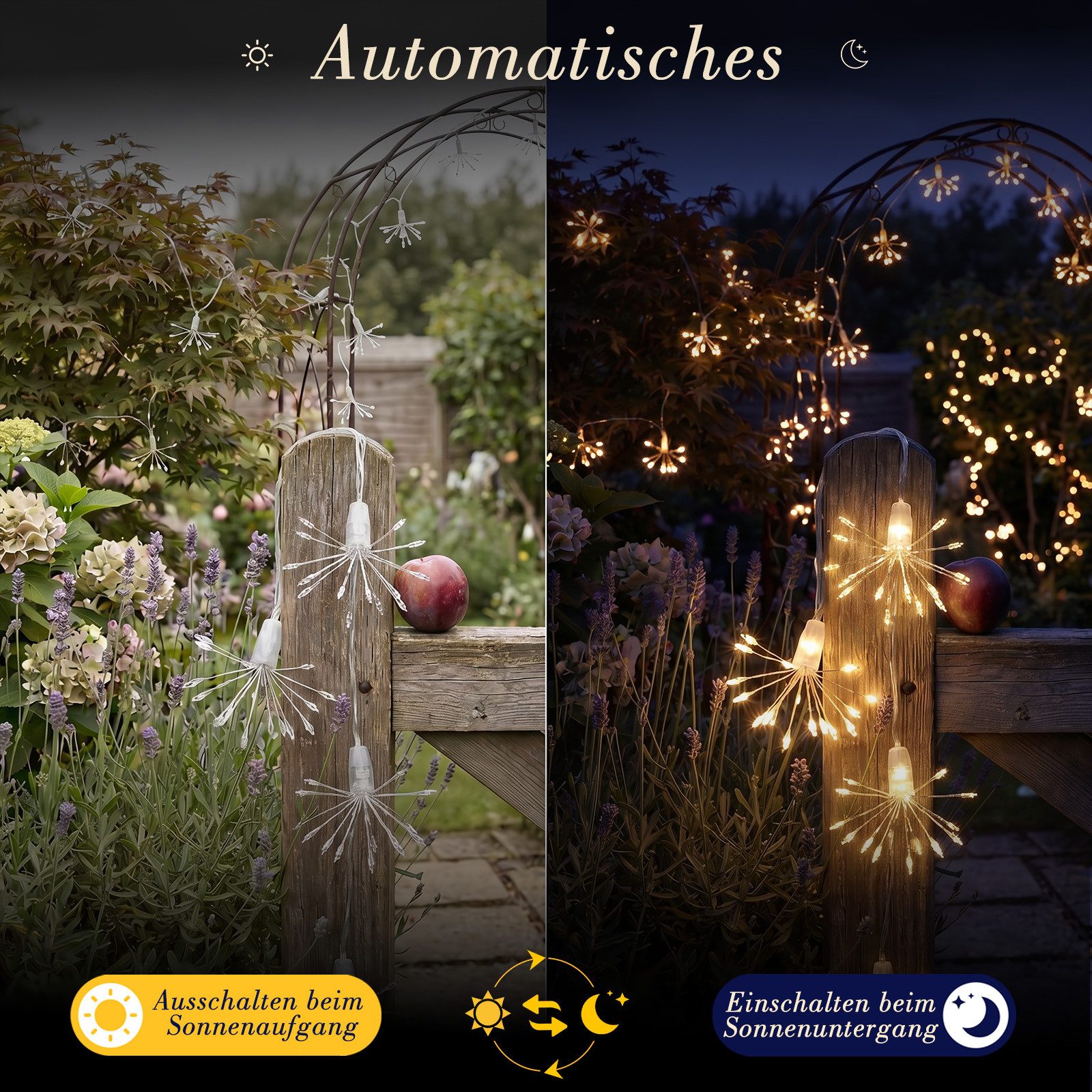 Salcar LED Solarleuchte LED Feuerwerk-Lichterkette Außen Solar Gartenleuchte Weihnachtsdeko, LED fest integriert, Warmweiß, 5 Feuerwerk-Lichterkette 75 LED, 8 M – Bild 4 von 5