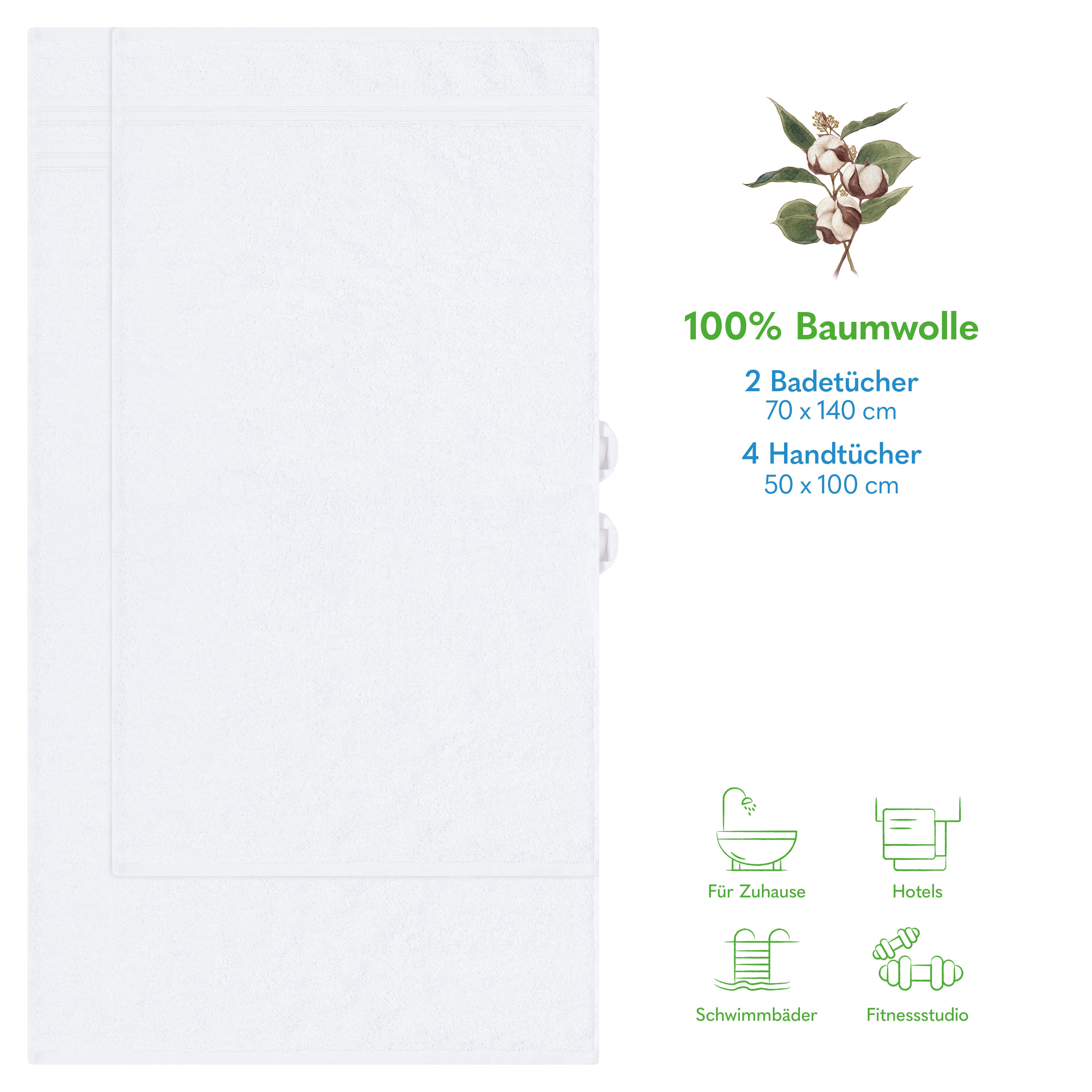 HAMMETEX Handtuch Set 6-teiliges Handtuch Set, 100% Baumwolle, Weich & Saugstark, Frottier (Set, 6-St), mit Bordüre, einfarbig, weich – Bild 2 von 5