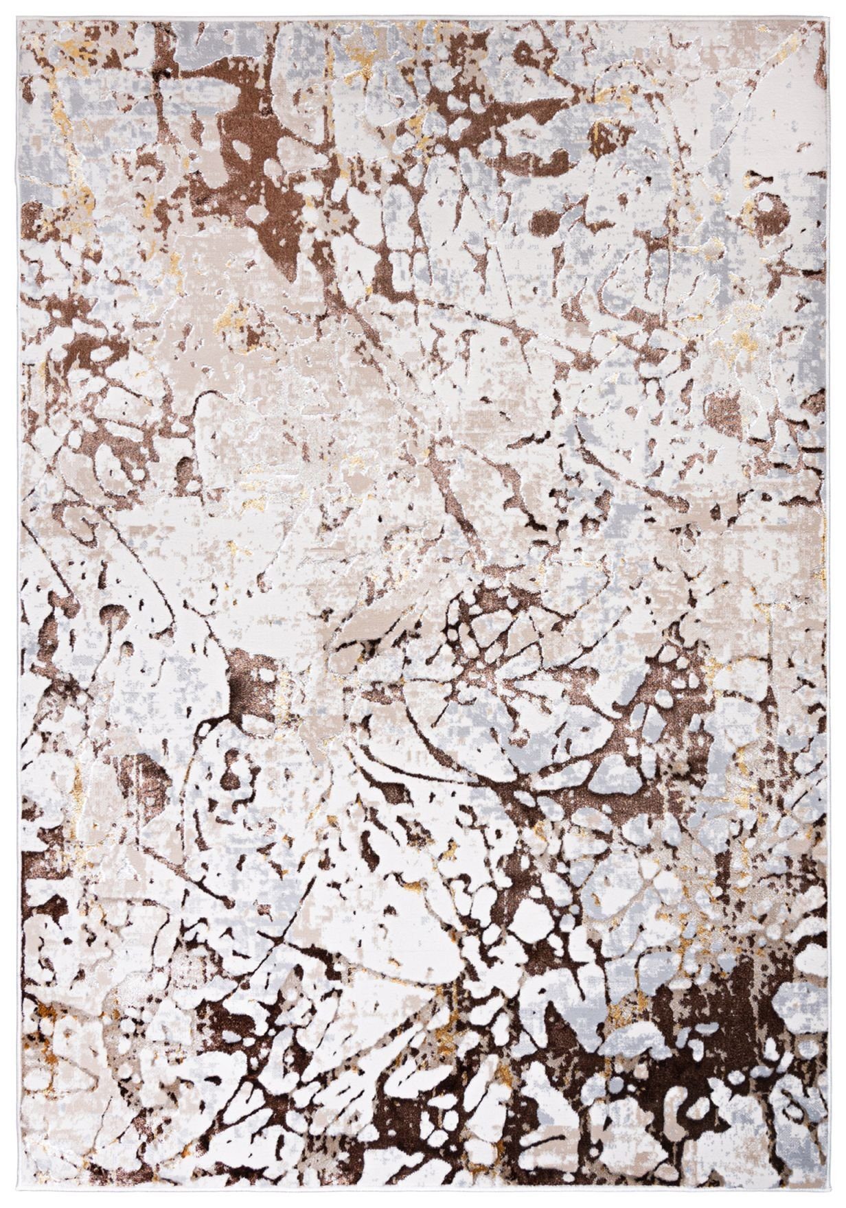 Mazovia Designteppich Modern Teppich für Wohnzimmer - Beige Creme mit Gold, 200 x 300 cm