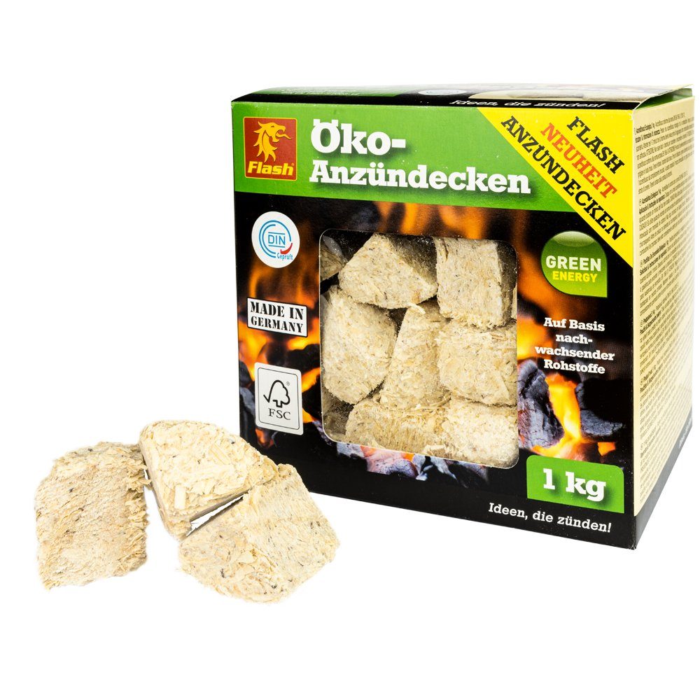 Flash Grillanzünder Anzündecken Anzündwürfel Grillanzünder Holzwolle Kamin Anzünder 1 kg, 1 kg