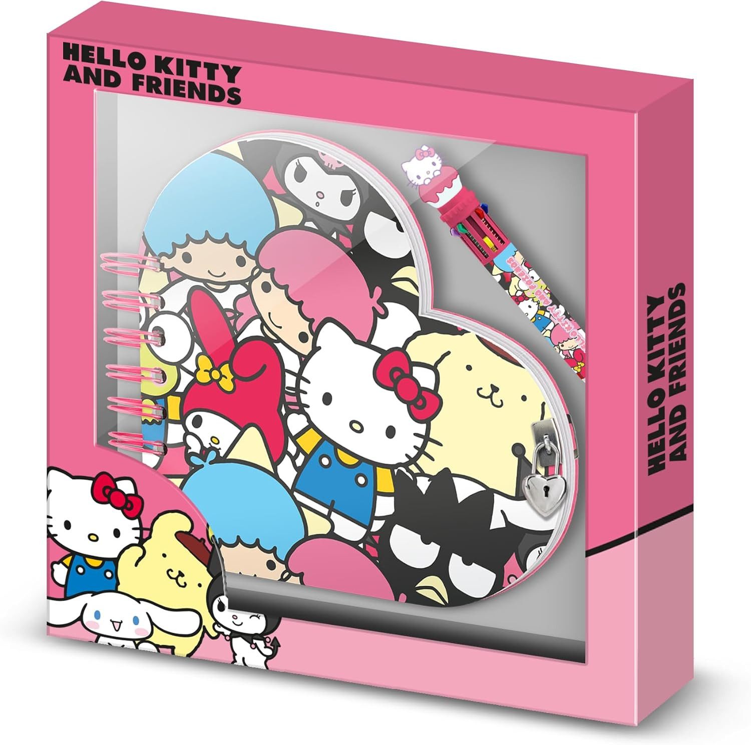 Hello Kitty Tagebuch Set mit 6 Farbige Kugelschreiber Schloss und Schlüssel