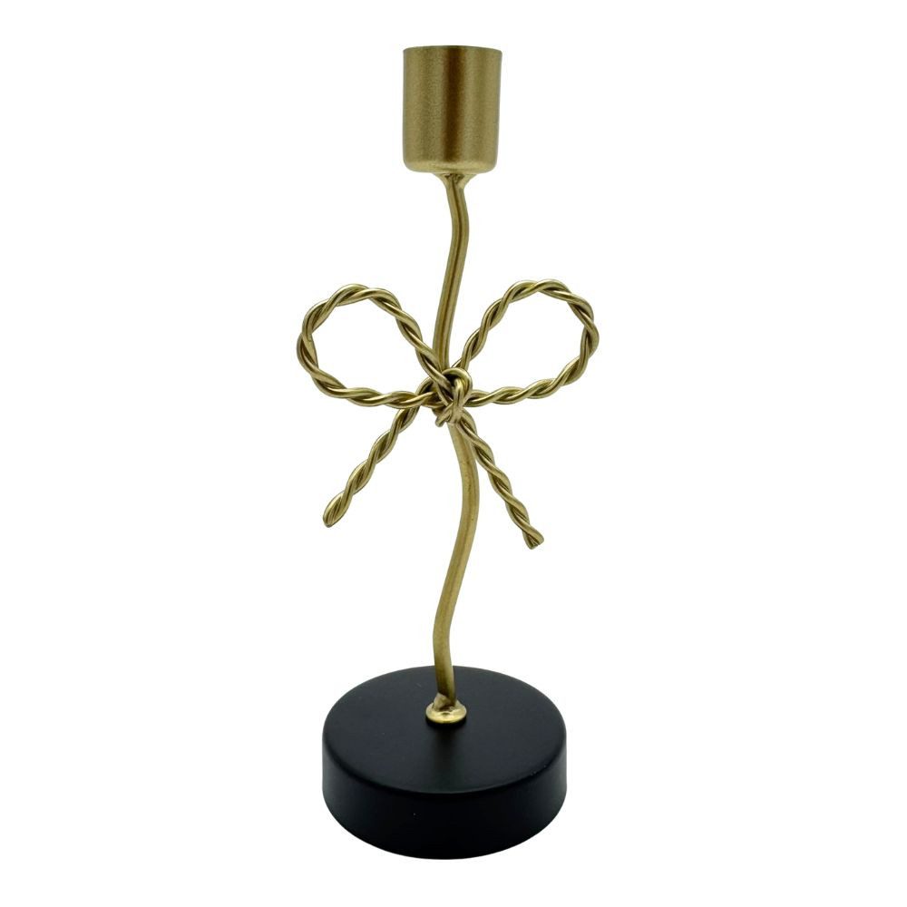 Mica Decorations Kerzenhalter Goldene Schleife (1 St), 7 x 6,5 x 18 cm, für Stabkerzen bis Ø 2,3 cm