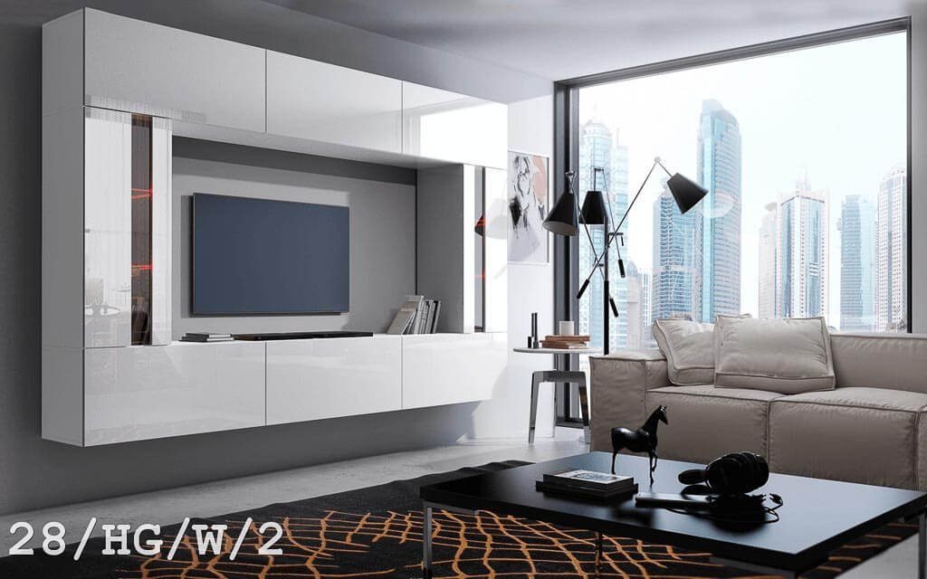 Wohnwand 8-St., in - Zeitgemäßes Design Wohnzimmer - Innovative - ROYAL24_MARKT Premium-Qualität für -, Innovativ), Flexibles dein LED-Beleuchtung Öffnung (Komplett Design Set,