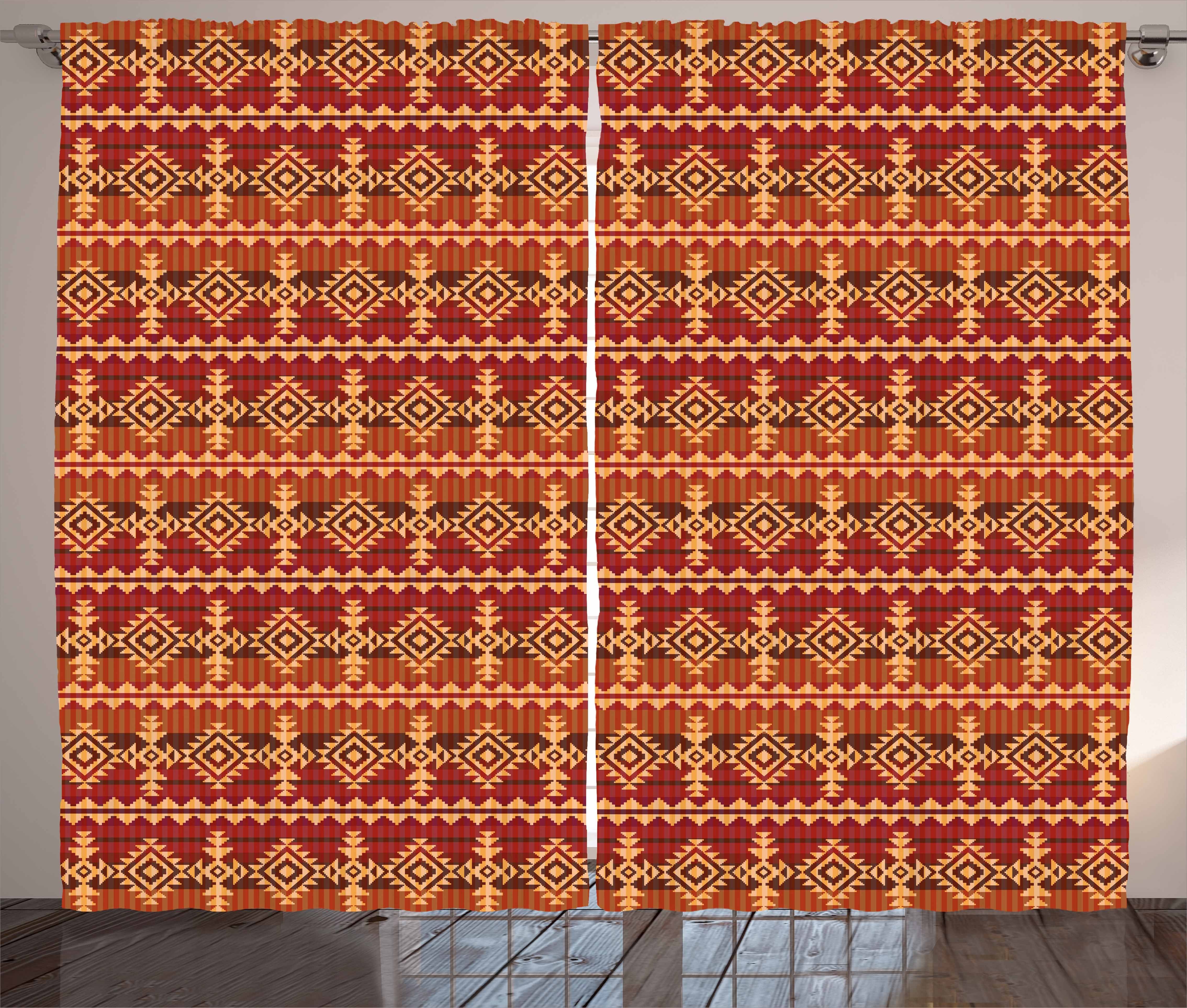 Gardine Schlafzimmer Kräuselband Vorhang mit Schlaufen Ornament und Haken, Aztec Abakuhaus, Mexikaner Kultur