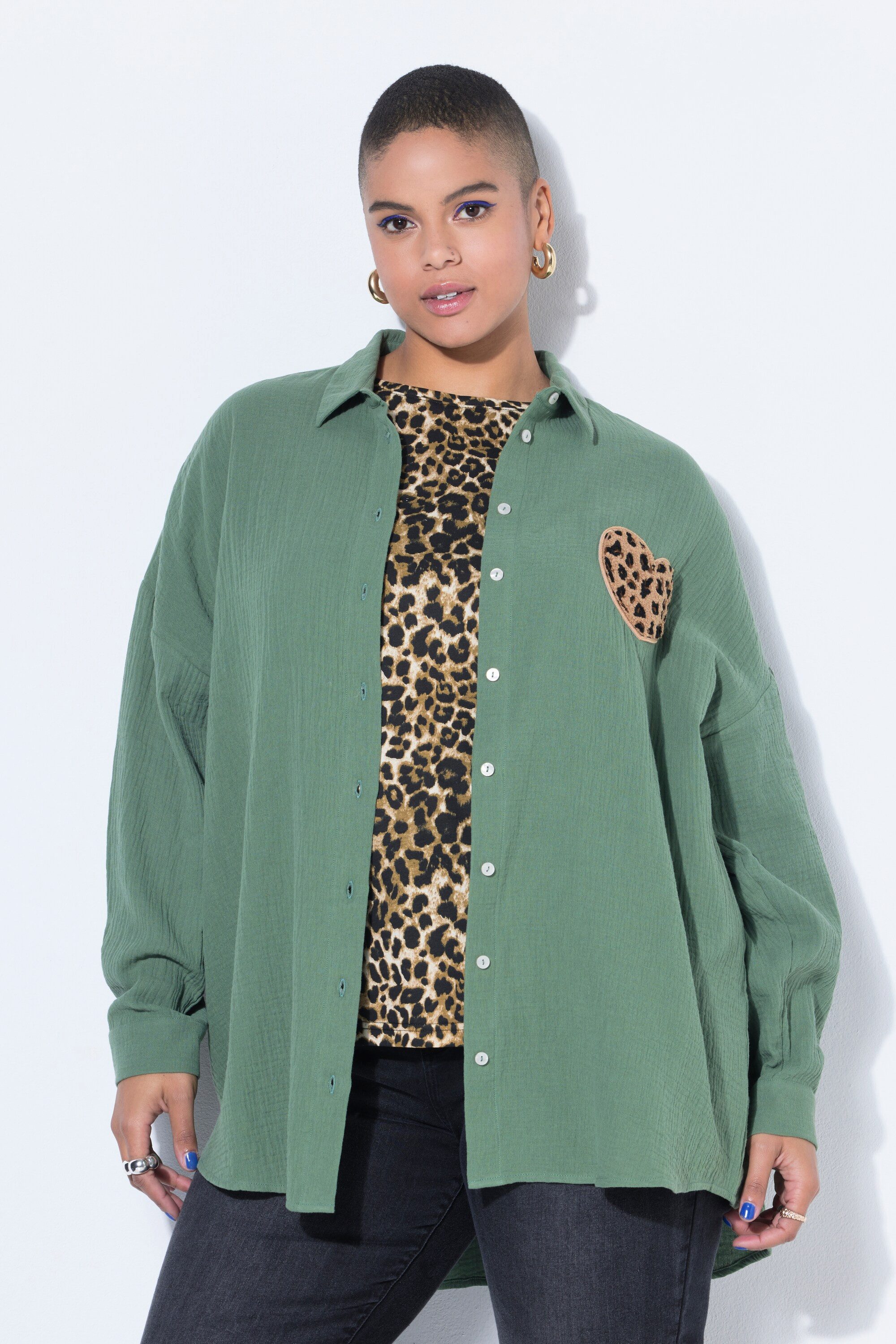 Studio Untold Hemdbluse Hemdbluse oversized Musselin Heart-Patch günstig online kaufen