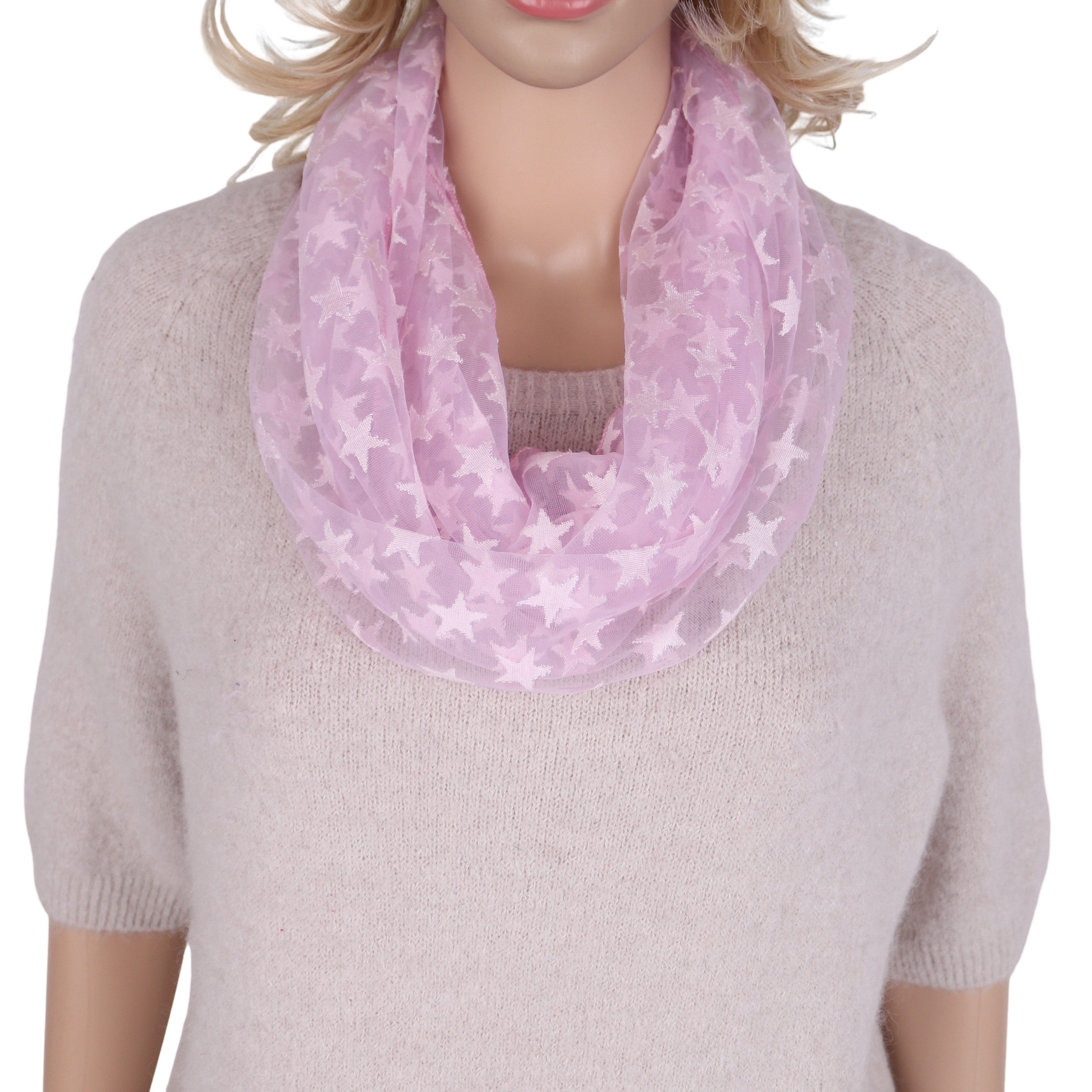 MIRROSI Loop Damen Schal Unifarbe HALBTRANSPARENT, Tolle Muster, Schlauchschal, (ca.160x38cm, zweimal um den Hals wickelbar), sehr leicht und angenehm zu tragen