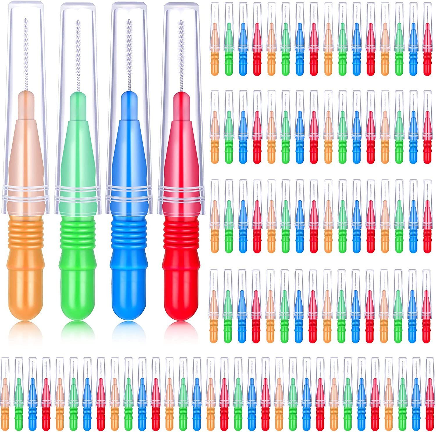 COOL-i ® Interdentalbürsten, 100St Interdentalbürste (Rot,Blau,Hellgrün Orange)