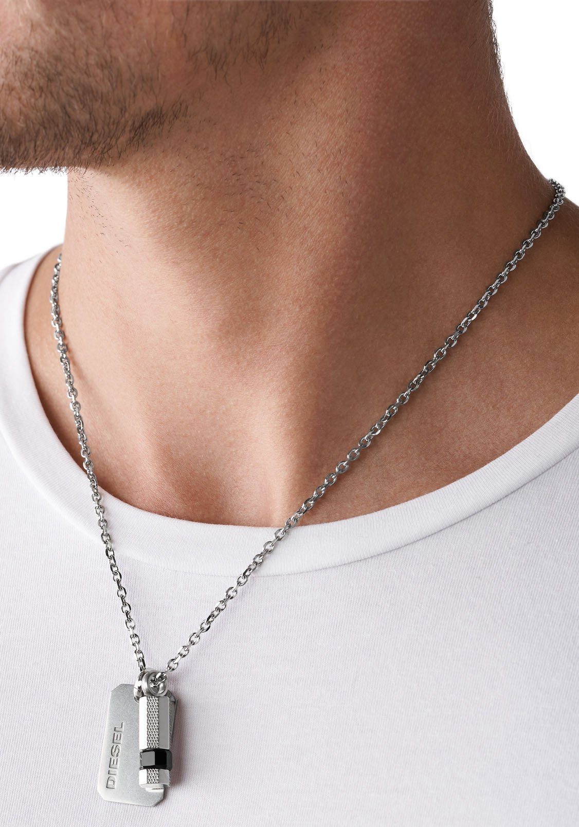 Diesel Kette mit Anhänger Schmuck Edelstahl Halsschmuck Halskette Ankerkette, mit Stein (synth)