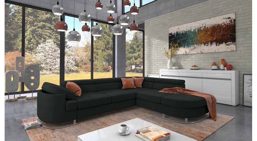 Stylefy Ecksofa Ice, L-Form, Eckcouch, mane links oder rechts bestellbar, frei im Raum stellbar, mit Bettfunktion und Bettkasten, Metall, inklusive Kopfteil- und Armlehnenverstellung