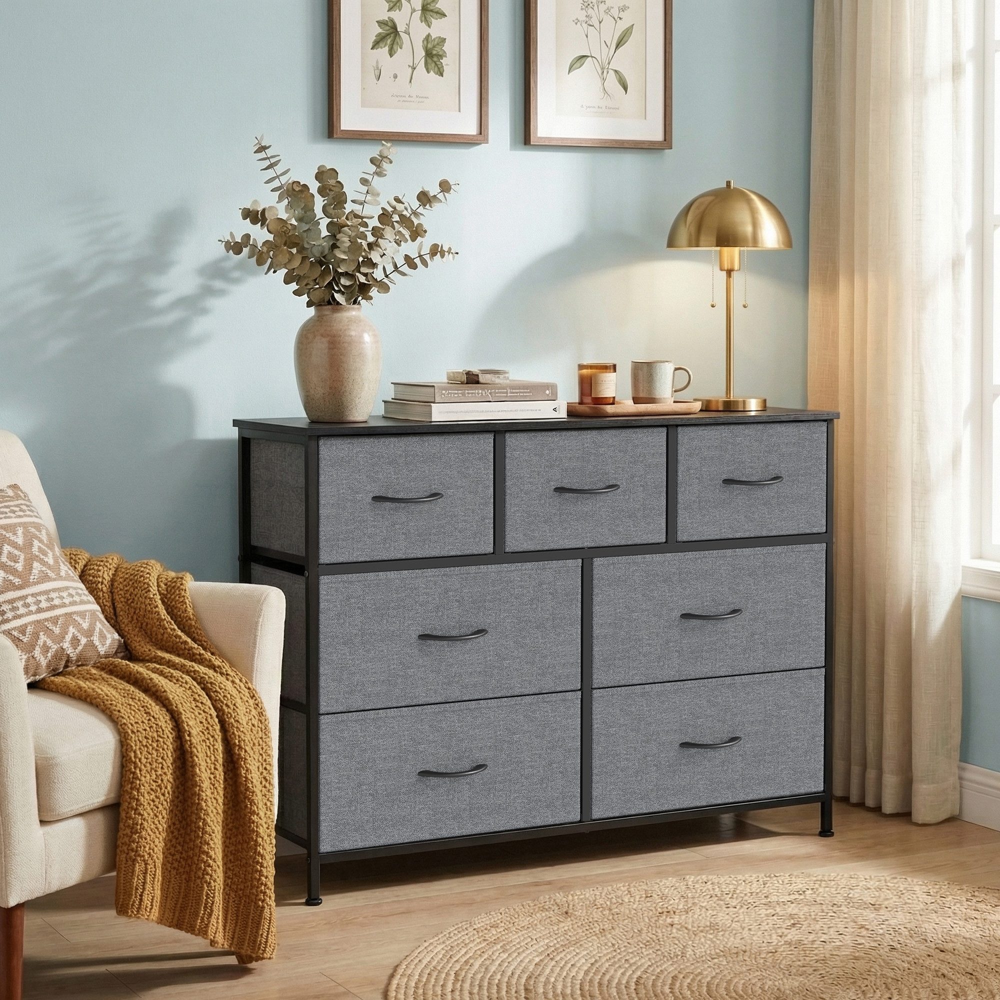 SONGMICS Kommode Schrank mit 5/6/7/8/9 Schubladen, Aufbewahrungsschrank, Stahl, MDF, Vliesstoff, für Schlafzimmer