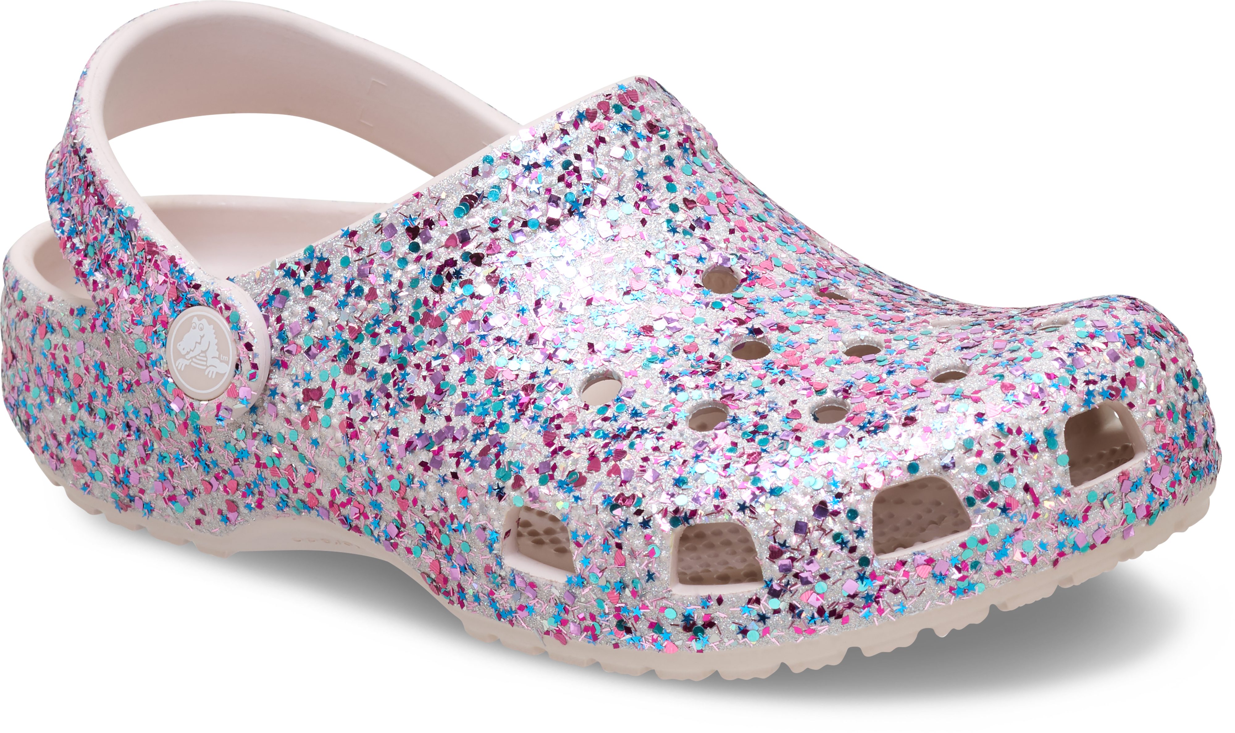 Crocs Classic Fleece Lined Clog K Clog Schlupfschuh, Hausschuh mit schwenkbarem Fersenriemen, Glitter-Optik