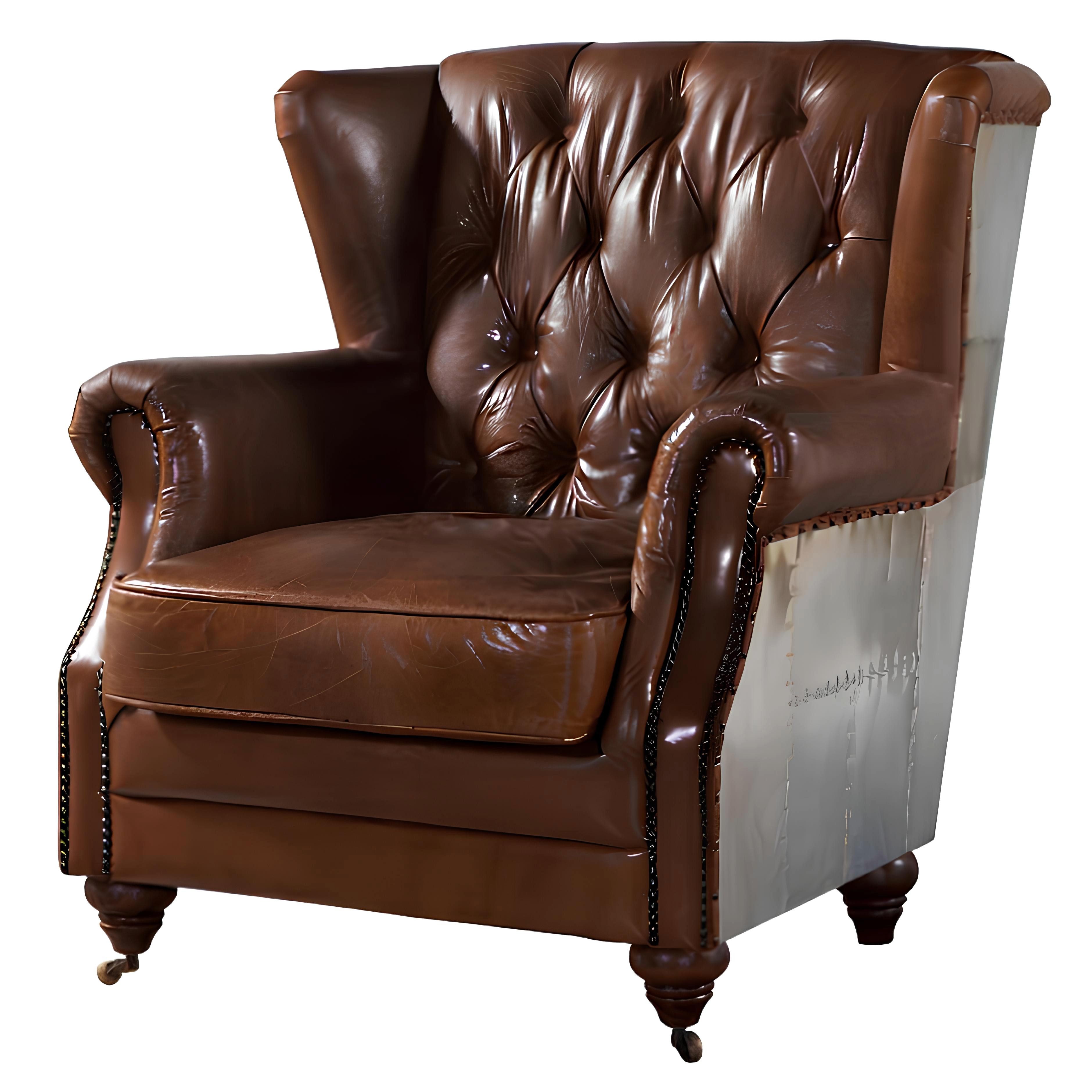 Xlmoebel Sessel Vintage Chesterfield Ohrensessel mit Ohrenbacken in Braun (Ohrensessel), Hergestellt in Europa