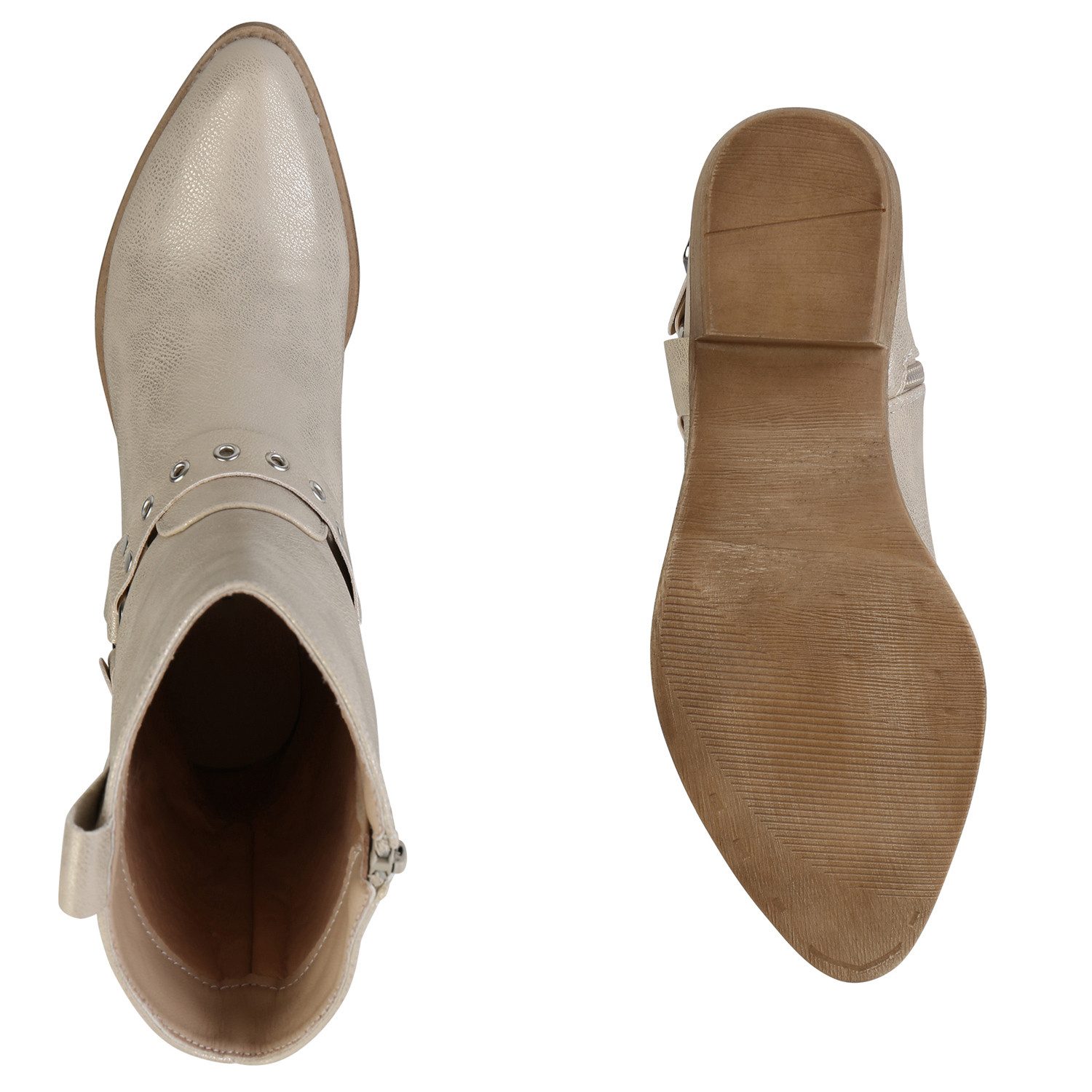 VAN HILL 841326 Cowboy Boots Damen Leicht Gefütterte Cowboy Boots Stiefeletten Schnallen