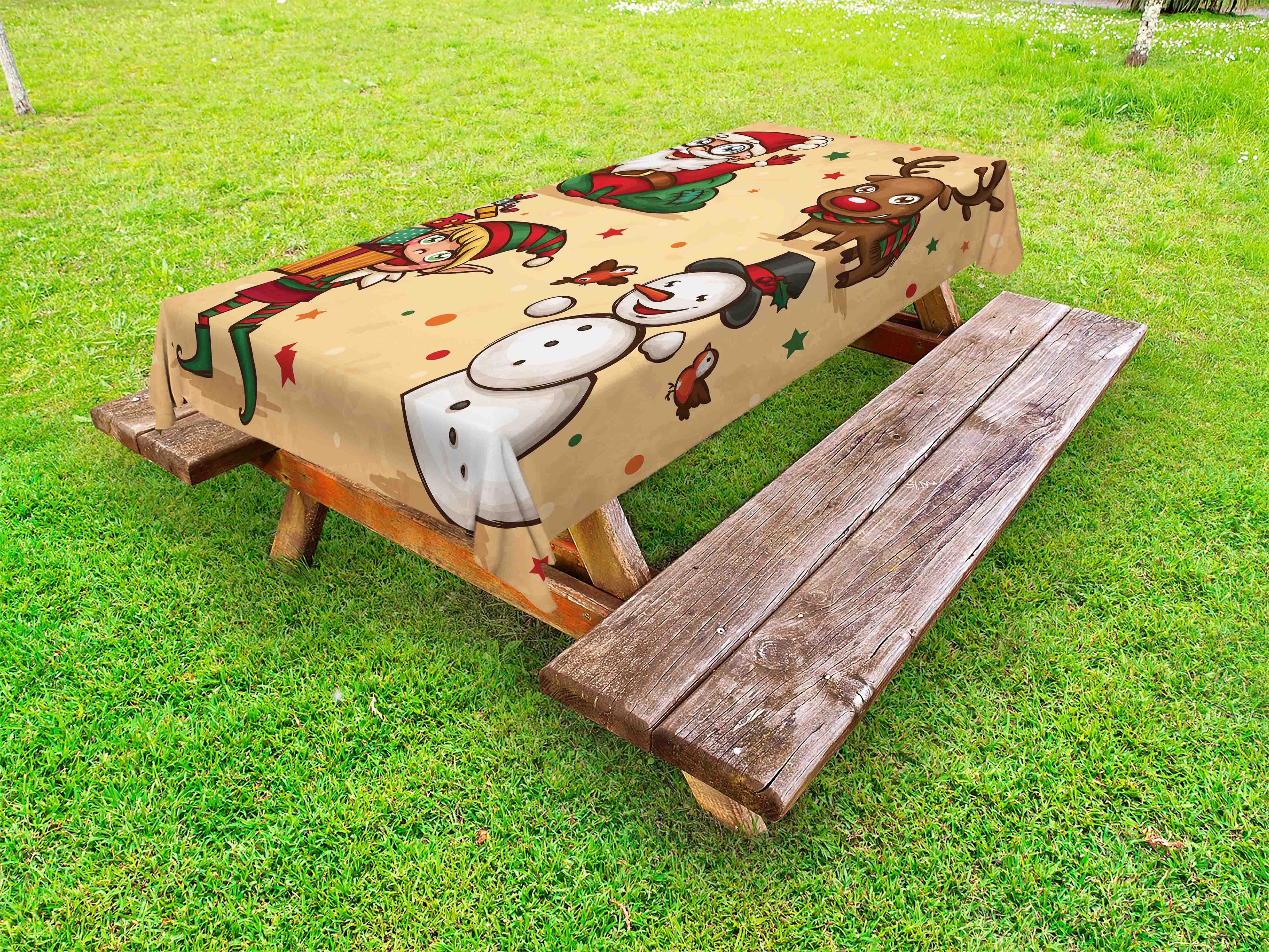 Abakuhaus Tischdecke dekorative waschbare Picknick-Tischdecke, Weihnachten Sankt Deer Elf Schneemann