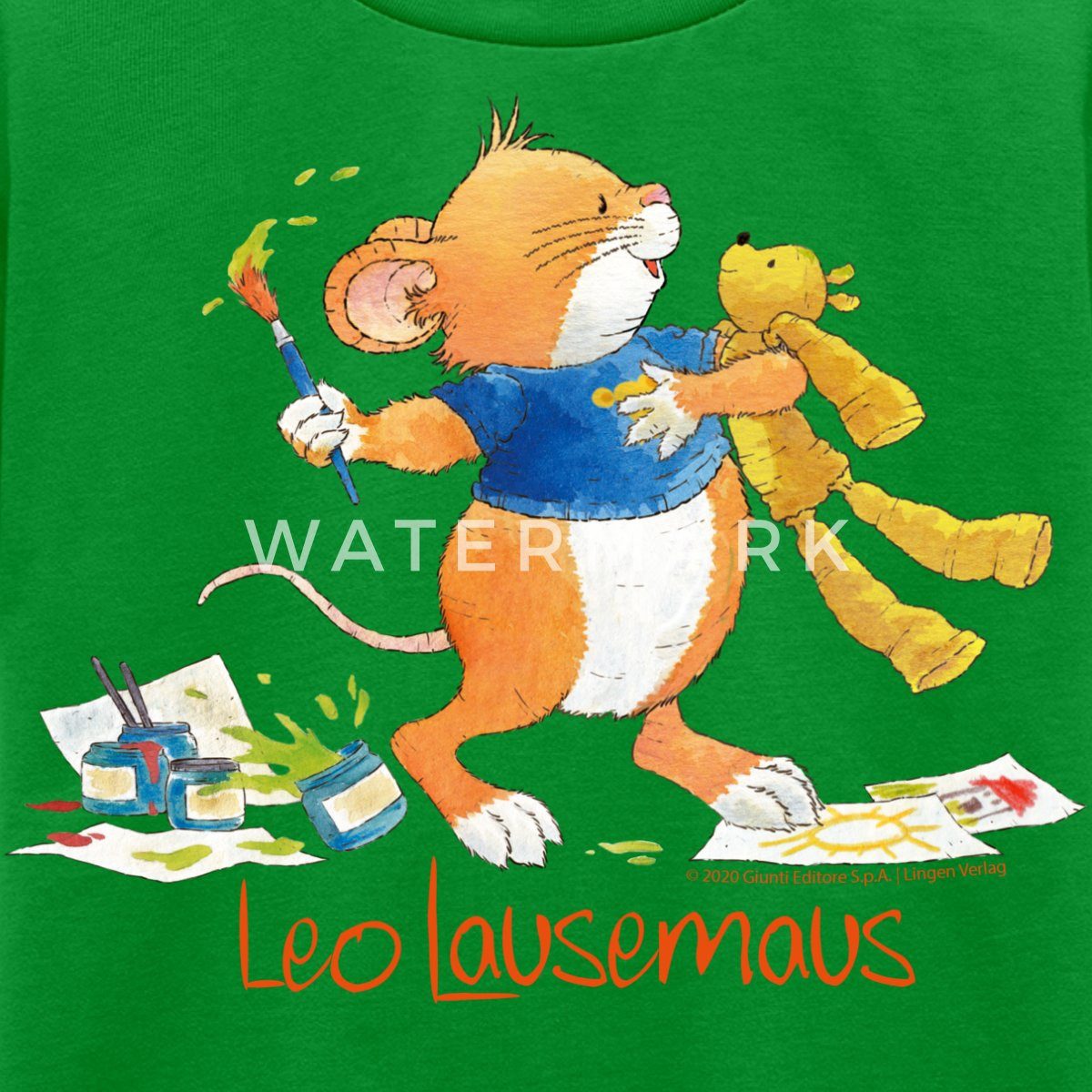 Spreadshirt T-Shirt Leo Lausemaus Malen mit Teddy Kinder Premium T-Shirt (1-tlg)